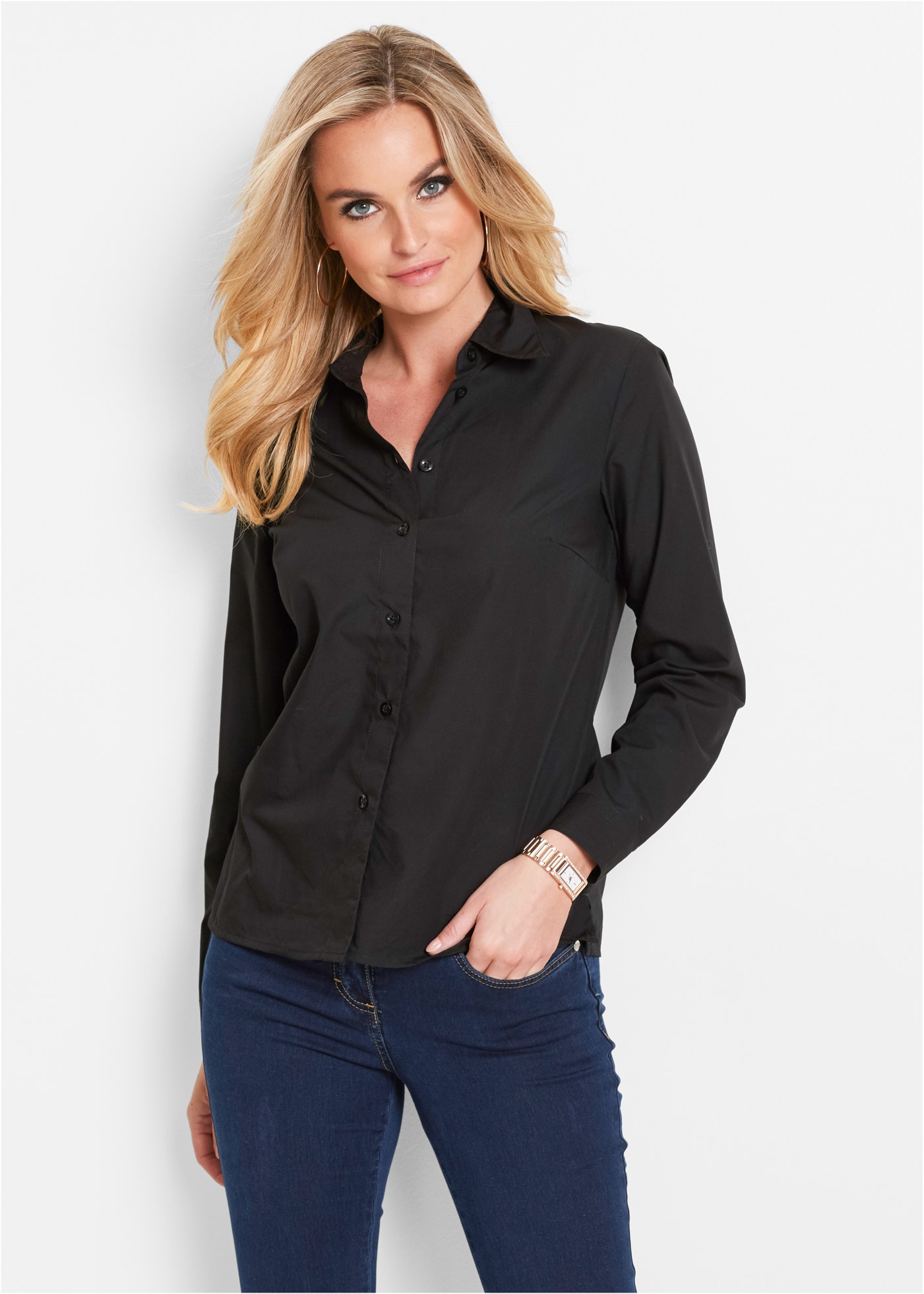 bonprix Blouse à manches longues »Bluse« lockere Passform, für eleganten Auftritt, aus Baumwollmischung