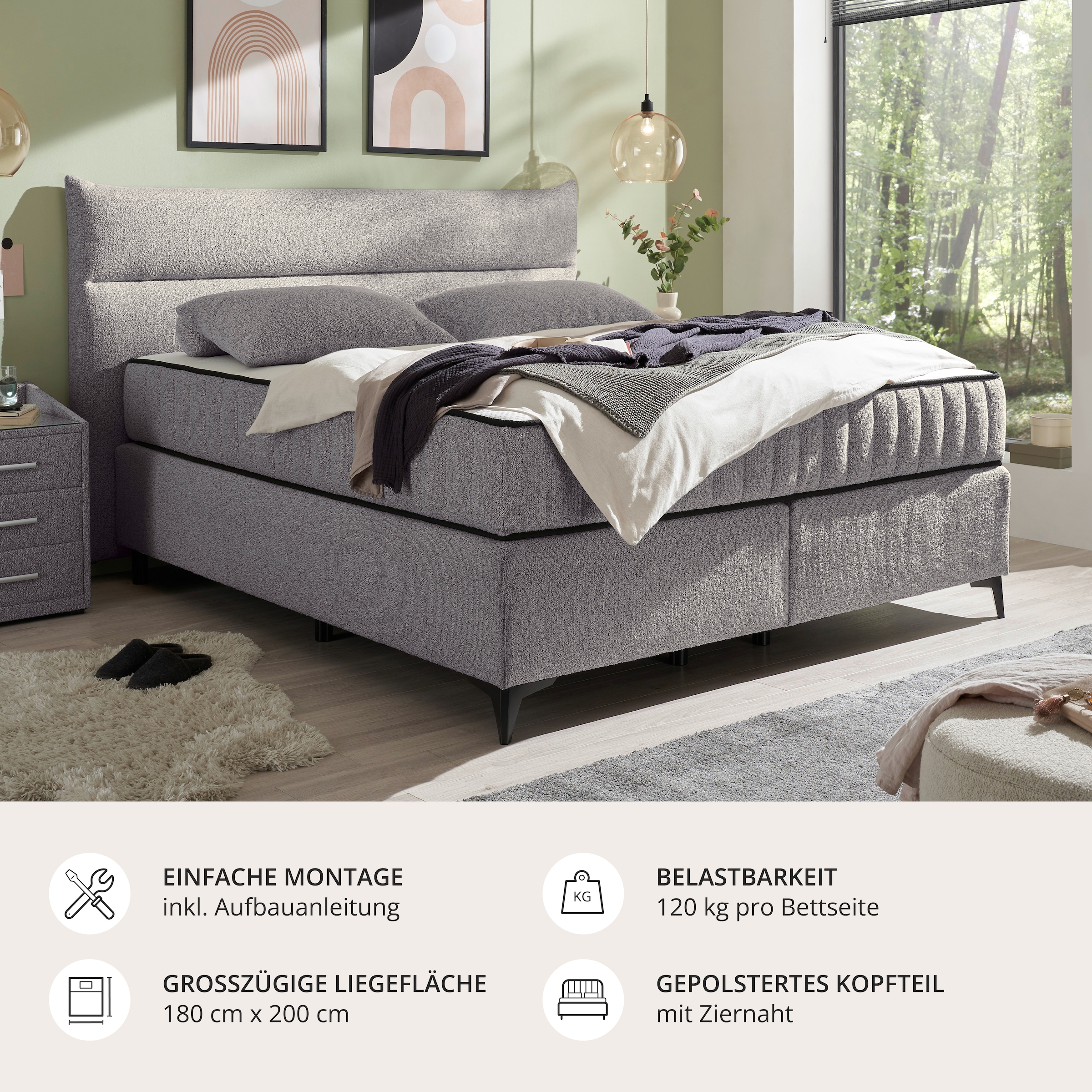 ED EXCITING DESIGN Boxspringbett »Vlieland« Premium 9-Zonen-Tonnentaschenfederkern Duo-Matratze mit Kokosmatte