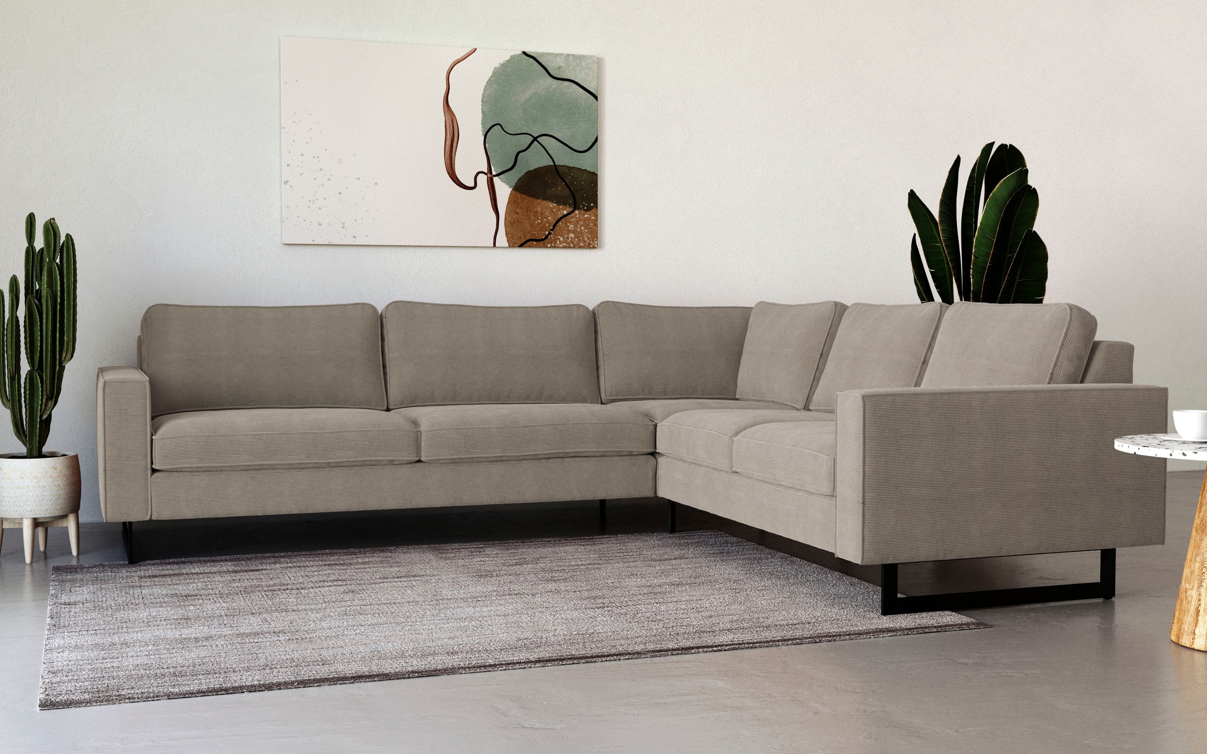 Home affaire Canapé d'angle »Pinto, XXL, 250/290 cm, langer Schenkel, Ottomane« Cord, Chenille, Lederoptik, mit Keder, Metallfüsse, Wellenunterfederung