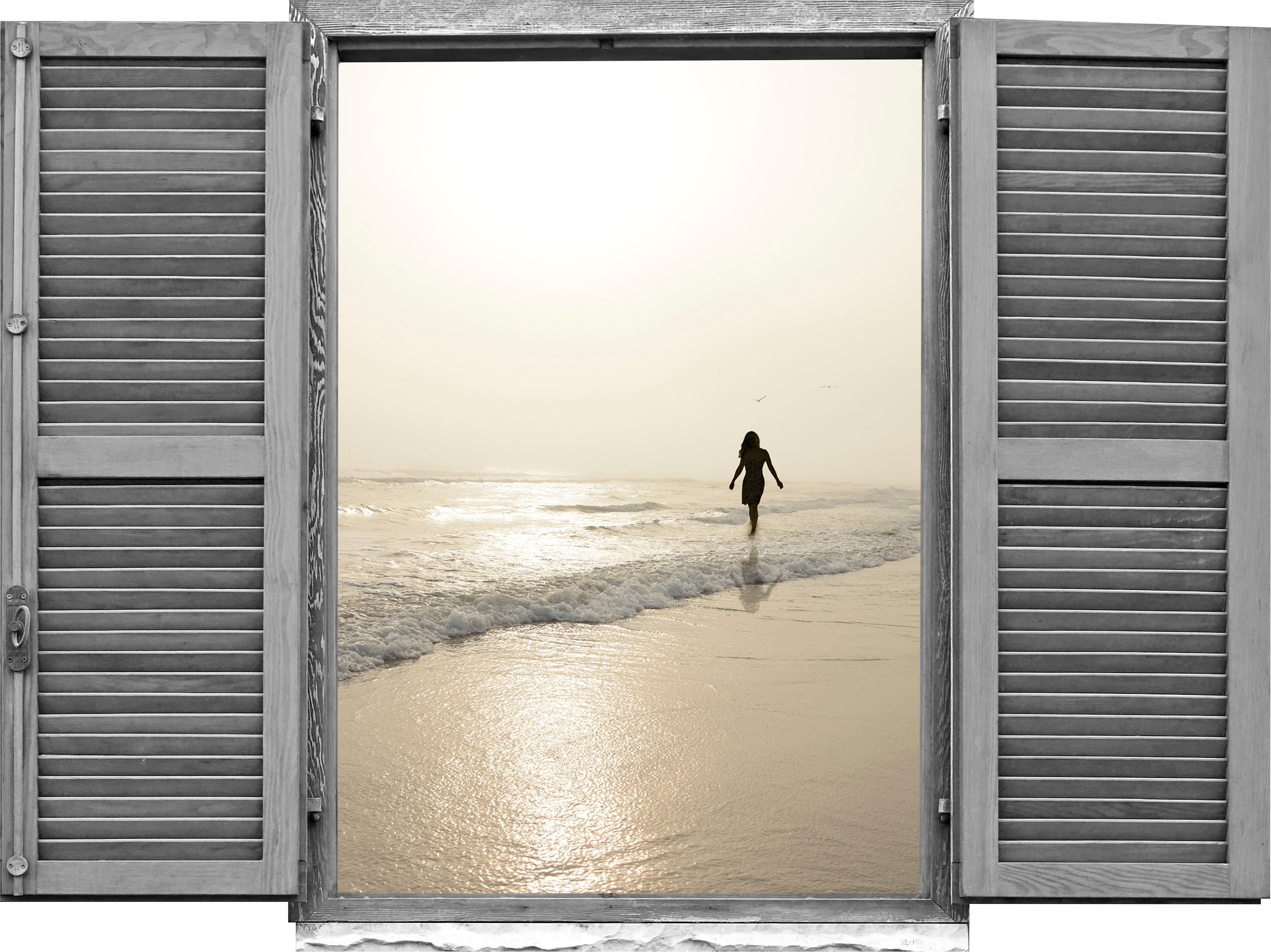 Image of queence Wandtattoo "Frau am Strand" Wandsticker, Wandbild, selbstklebend, 3D, Fenster