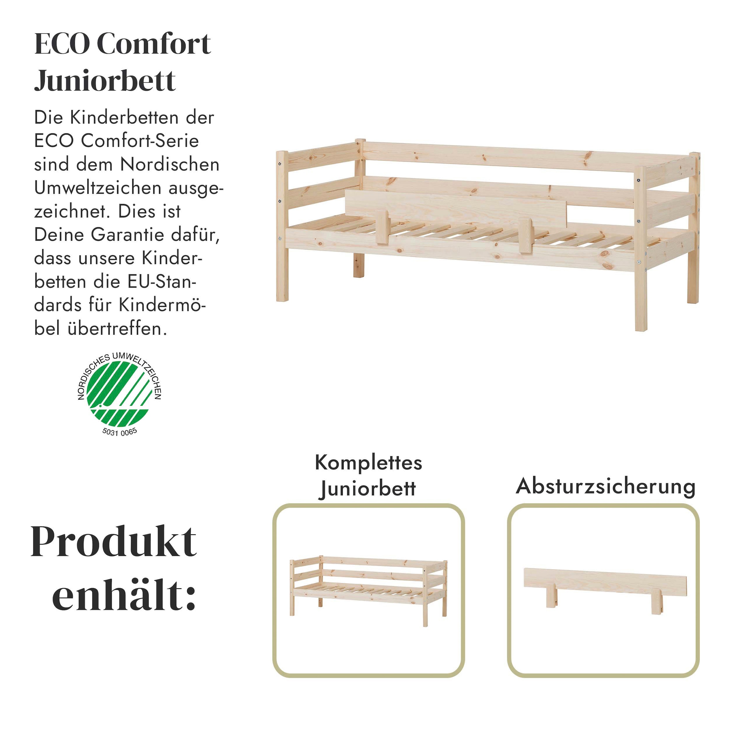 Hoppekids Einzelbett »ECO Comfort Kinderbett, Kiefer Massivholz, Jugendbett inkl. Rollrost«, 70x160 cm, wahlweise in verschieden Farben/ Matratze/ Absturzsicherung