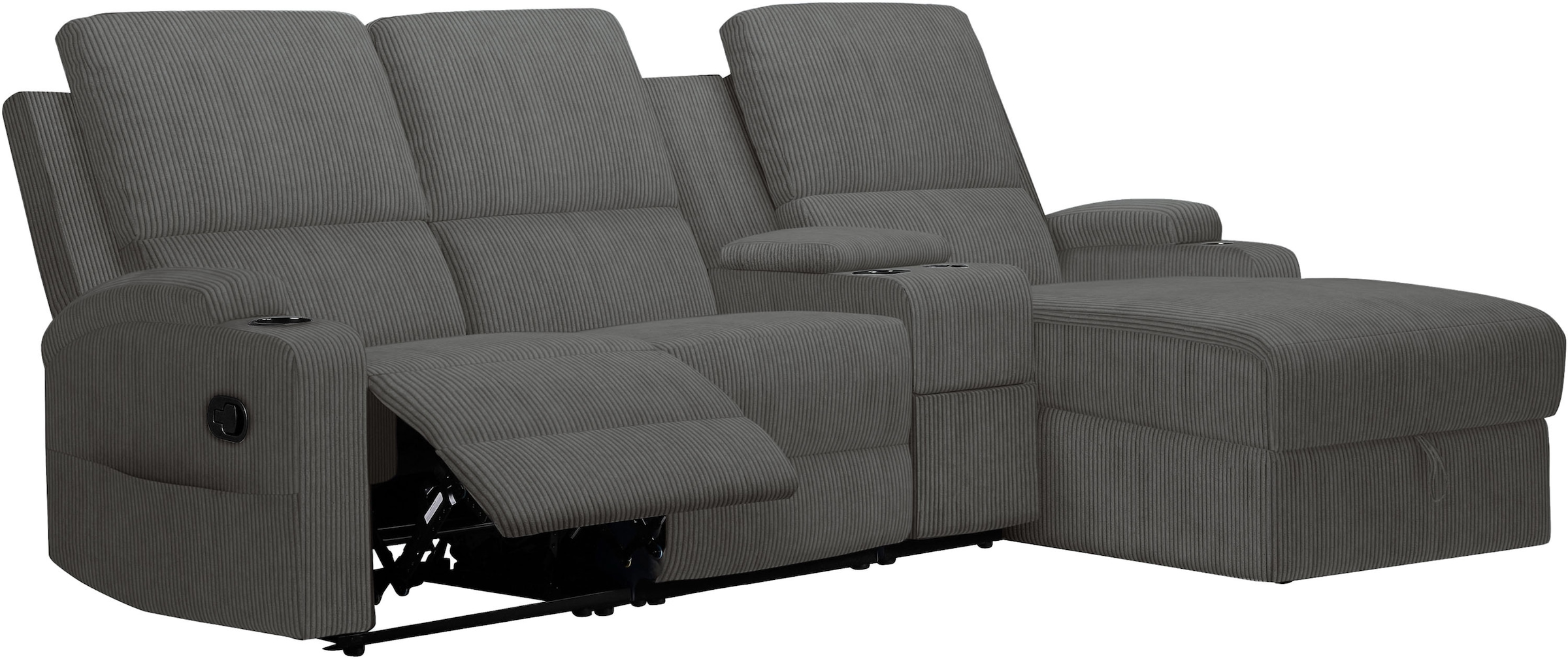 GOODproduct Canapé d'angle »NAPORI Multimediasofa, 3er Kinosessel XXL, L-Form, Cord« Kinosofa mit Relaxfunktion, Getränkehalter, Staufach und Staukasten