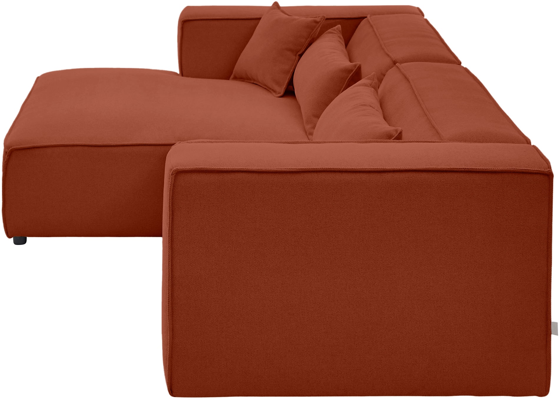 LeGer Home by Lena Gercke Canapé d'angle »PIARA Struktur mit Kedernaht L-Form« ottomane au choix droite/gauche, pieds noirs, confort d'assise agréable