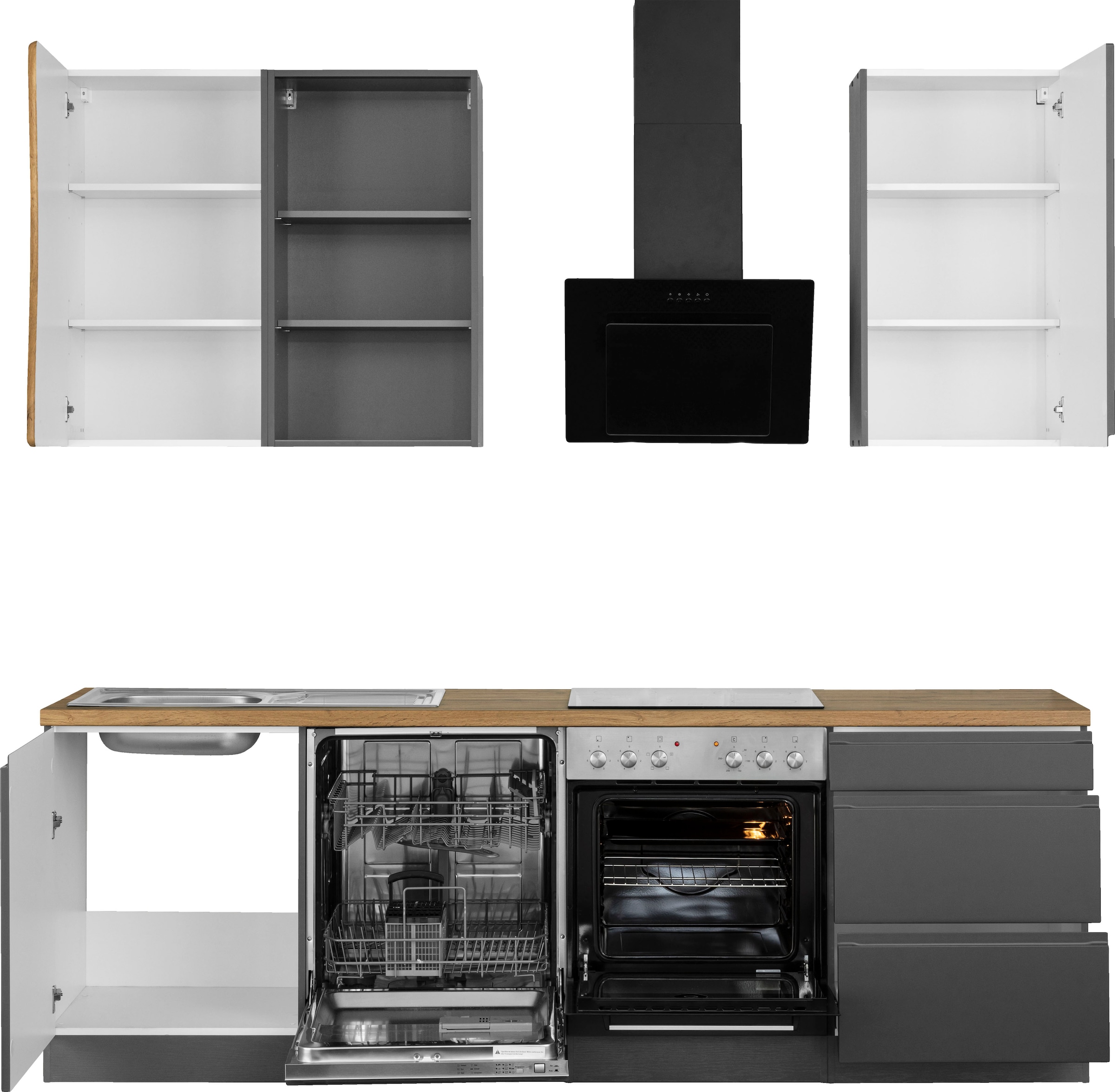 KOCHSTATION Kitchenette »KS-Bruneck« largeur 240cm, avec ou sans appareils électriques, façades MDF de haute qualité