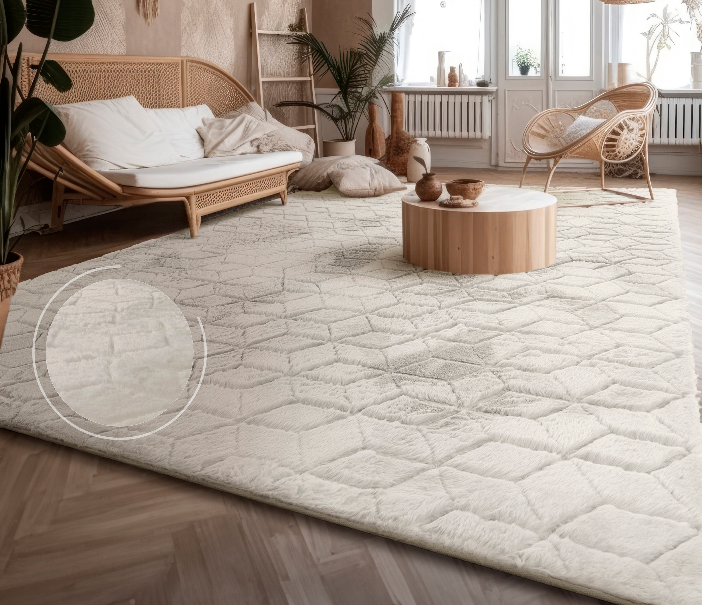 Paco Home Hochflor-Teppich »Arnheim 745«, rechteckig, 26 mm Höhe, Uni Farben, modernes geometrisches Design, besonders weich