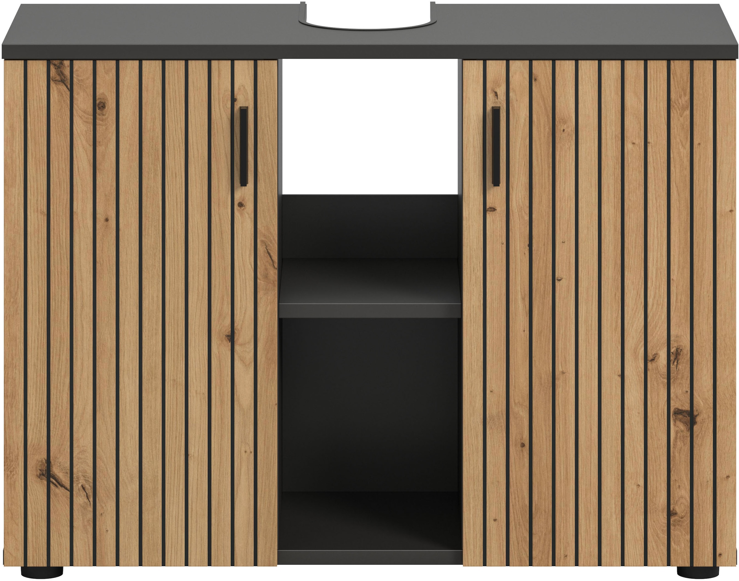 welltime Waschbeckenunterschrank »MANI, Paneeloptik, 2 offene Fächer, Siphonausschnitt« 1 Stk. tlg. WBU, Waschbeckenunterschrank, Unterschrank, Badschrank, Badezimmer