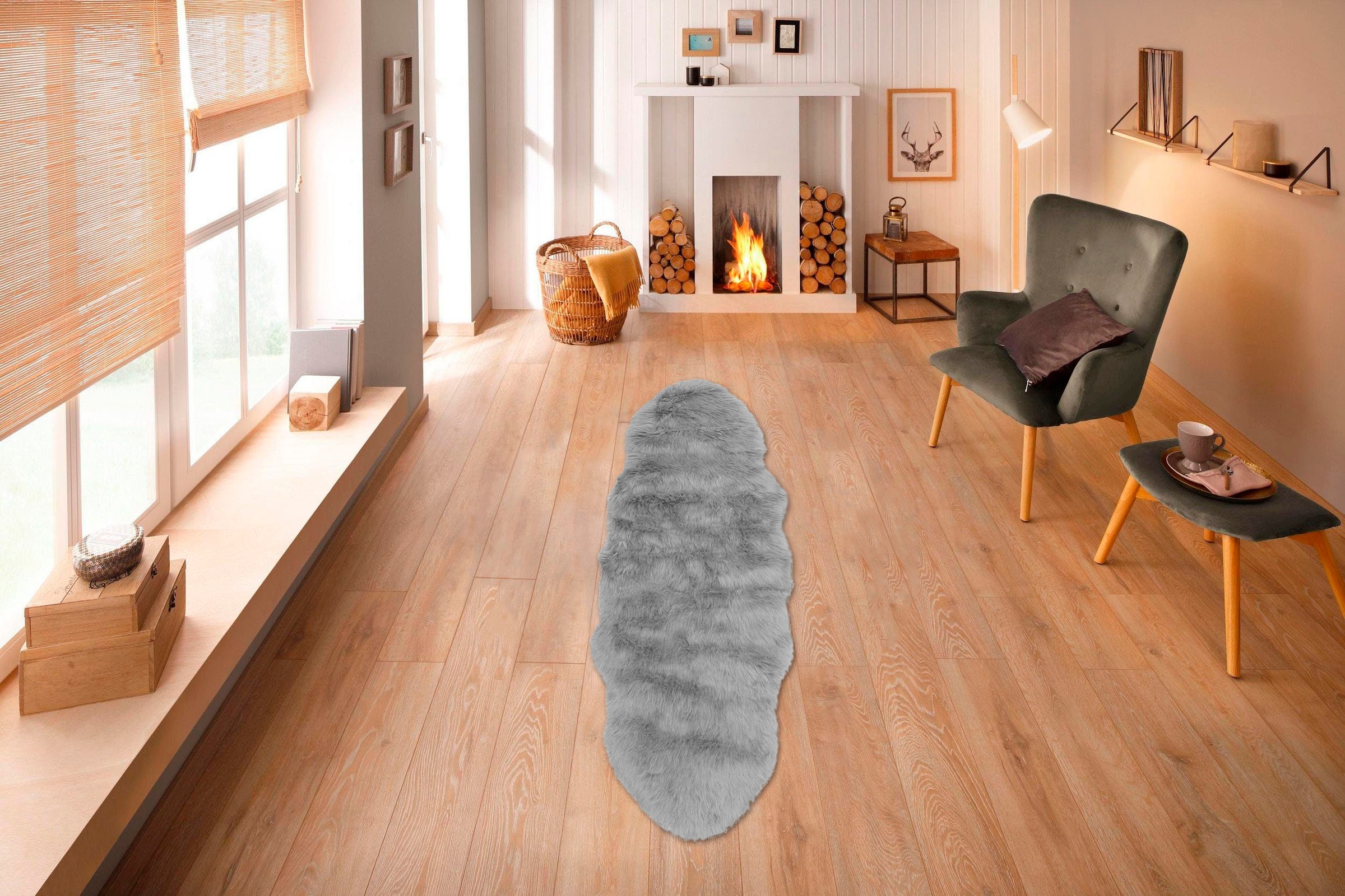 Home affaire Fellteppich »Valeria«, fellförmig, 60 mm Höhe, Kunstfell Teppich rund, besonders weich und flauschig, fussbodenheizungsgeeignet, pflegeleicht, ideale Teppiche für Wohnzimmer, Schlafzimmer und Esszimmer