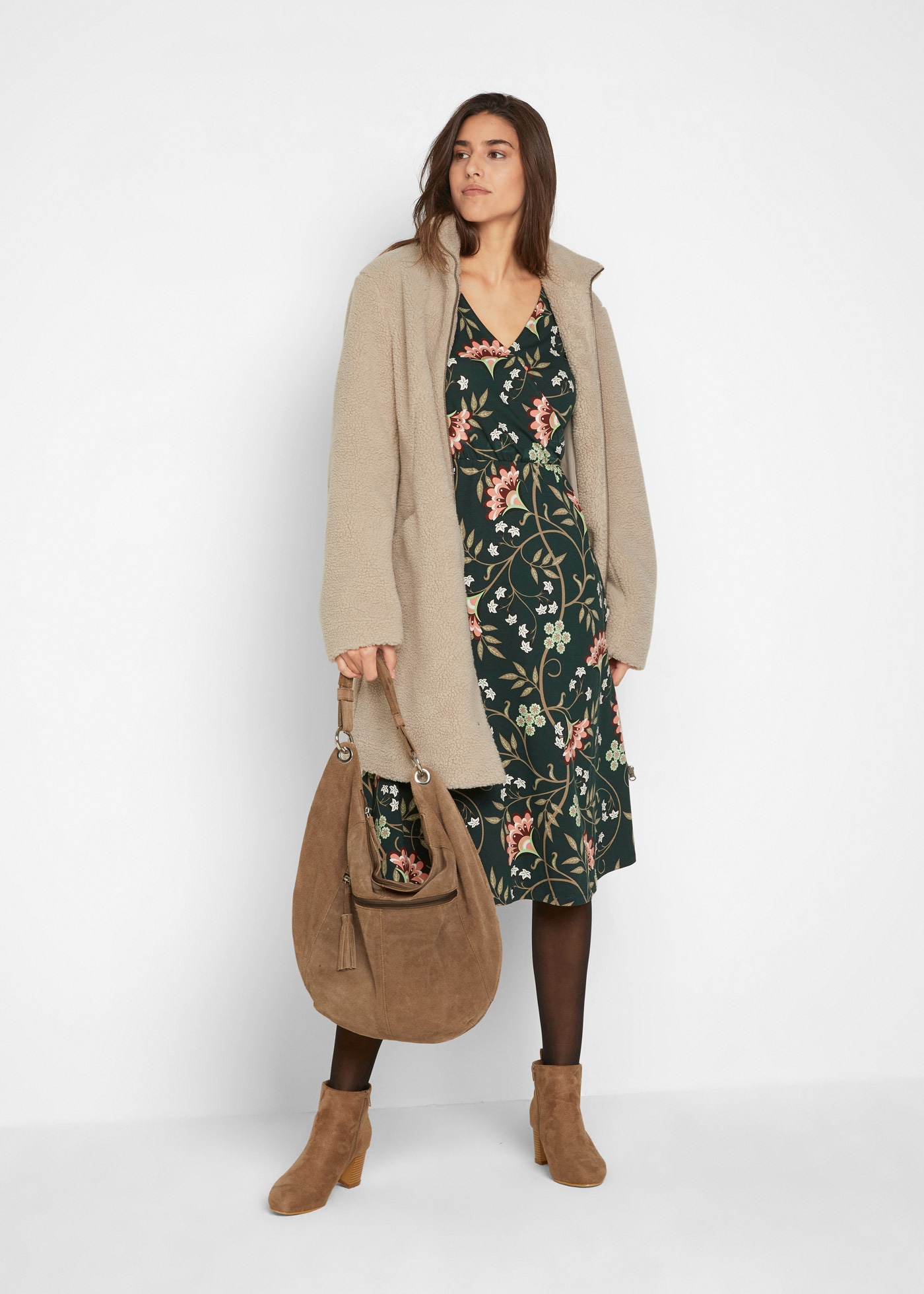 bonprix Robe en jersey »Baumwoll-Jerseykleid in Wickeloptik« für Alltag, aus Baumwolle und Elasthan, mit Wickeloptik