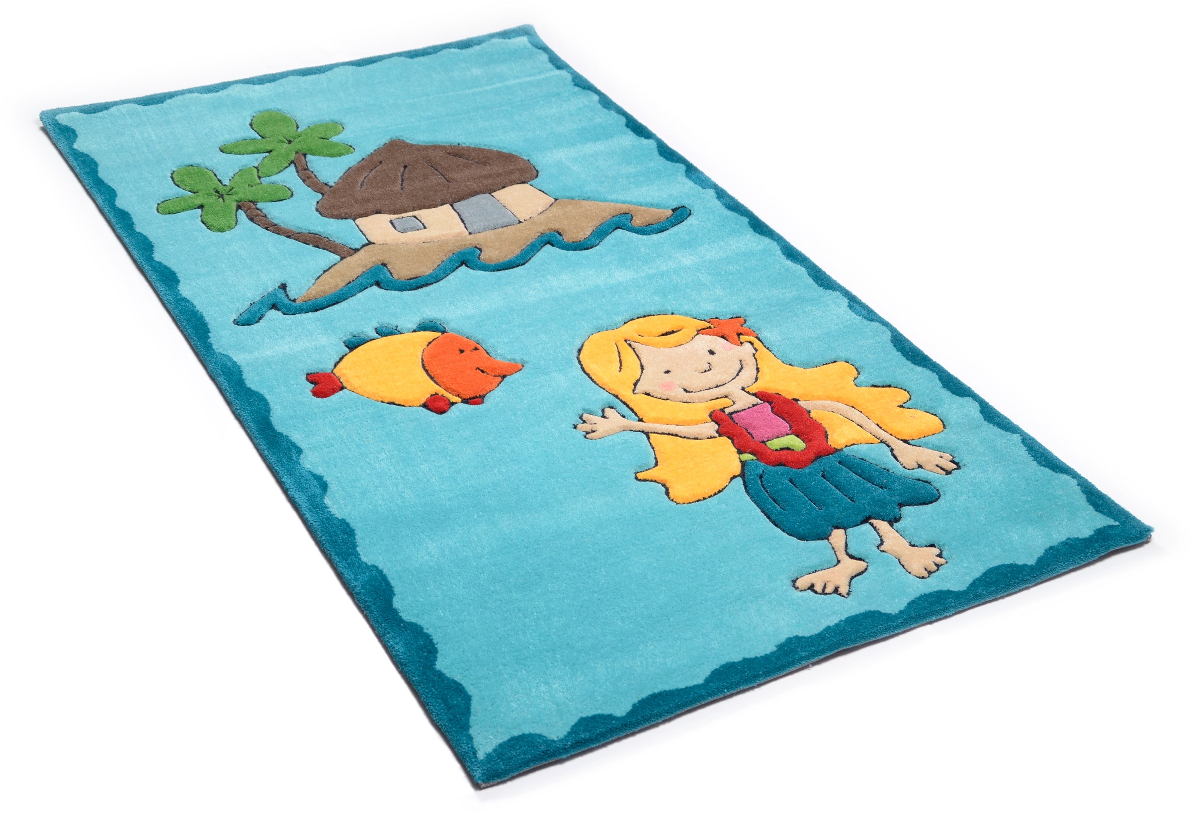Image of THEKO Kinderteppich »Lisa«, rechteckig, 14 mm Höhe, Kurzflor, Motiv Südsee, hochwertiges Acrylgarn, handgearbeiteter Reliefschnitt (Carving), Kinderzimmer bei Ackermann Versand Schweiz