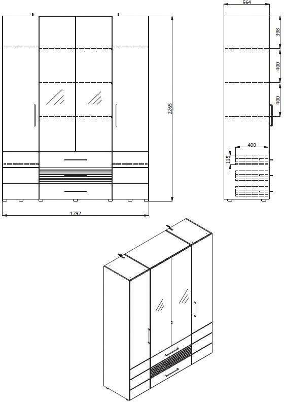 Places of Style Kleiderschrank »Masilia«, Türen mit Hochglanzfront, 179 oder 224cm breit