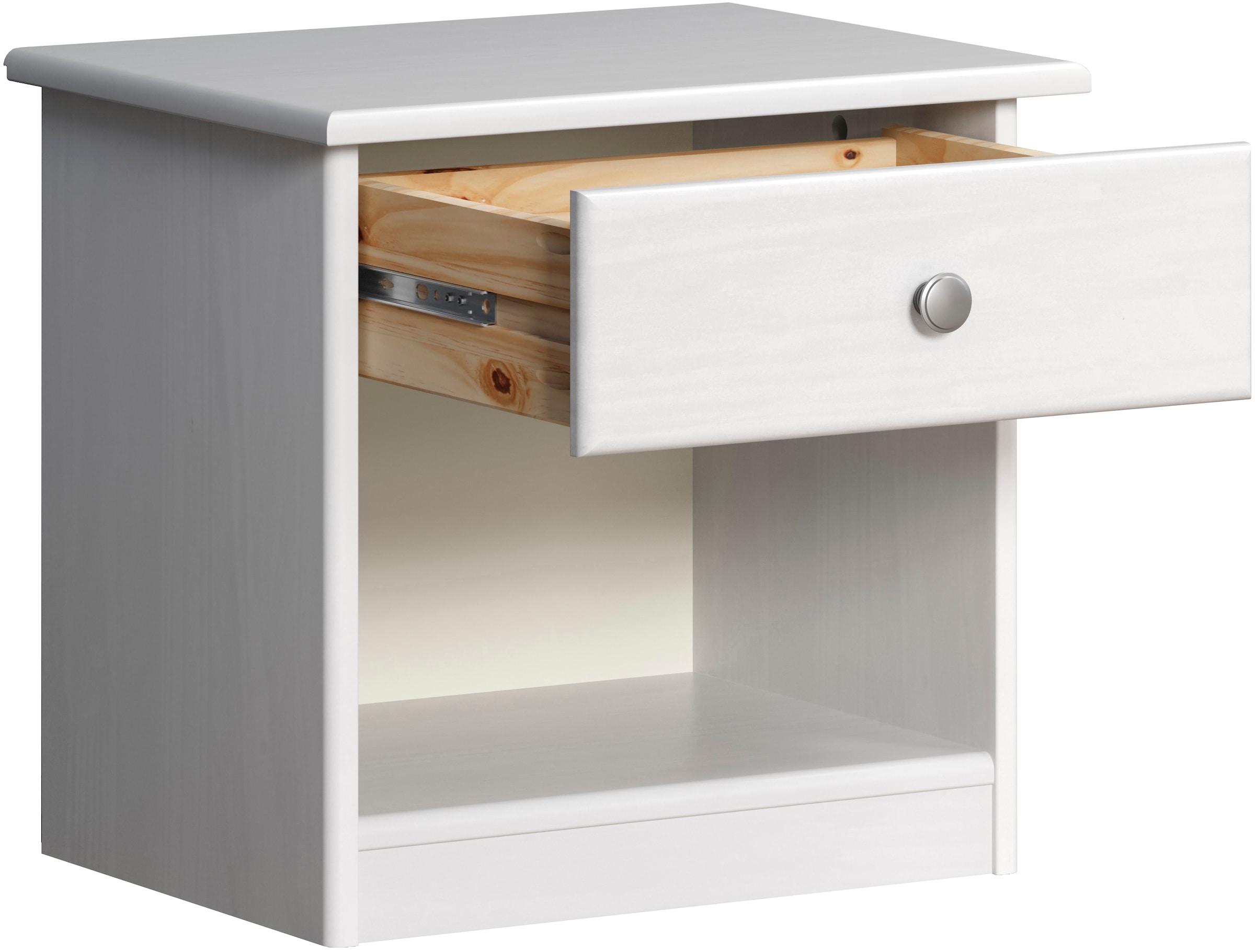 Home affaire Nachtkommode »Delsbo Nachtschrank Schrank Schlafzimmer Beistellschrank« Landhaus Design aus Kiefernholz, 1 Stk. tlg. Massivholz Nachttisch Weiss lackiert - Nachtkonsole (B/T/H) 44/34/41 cm