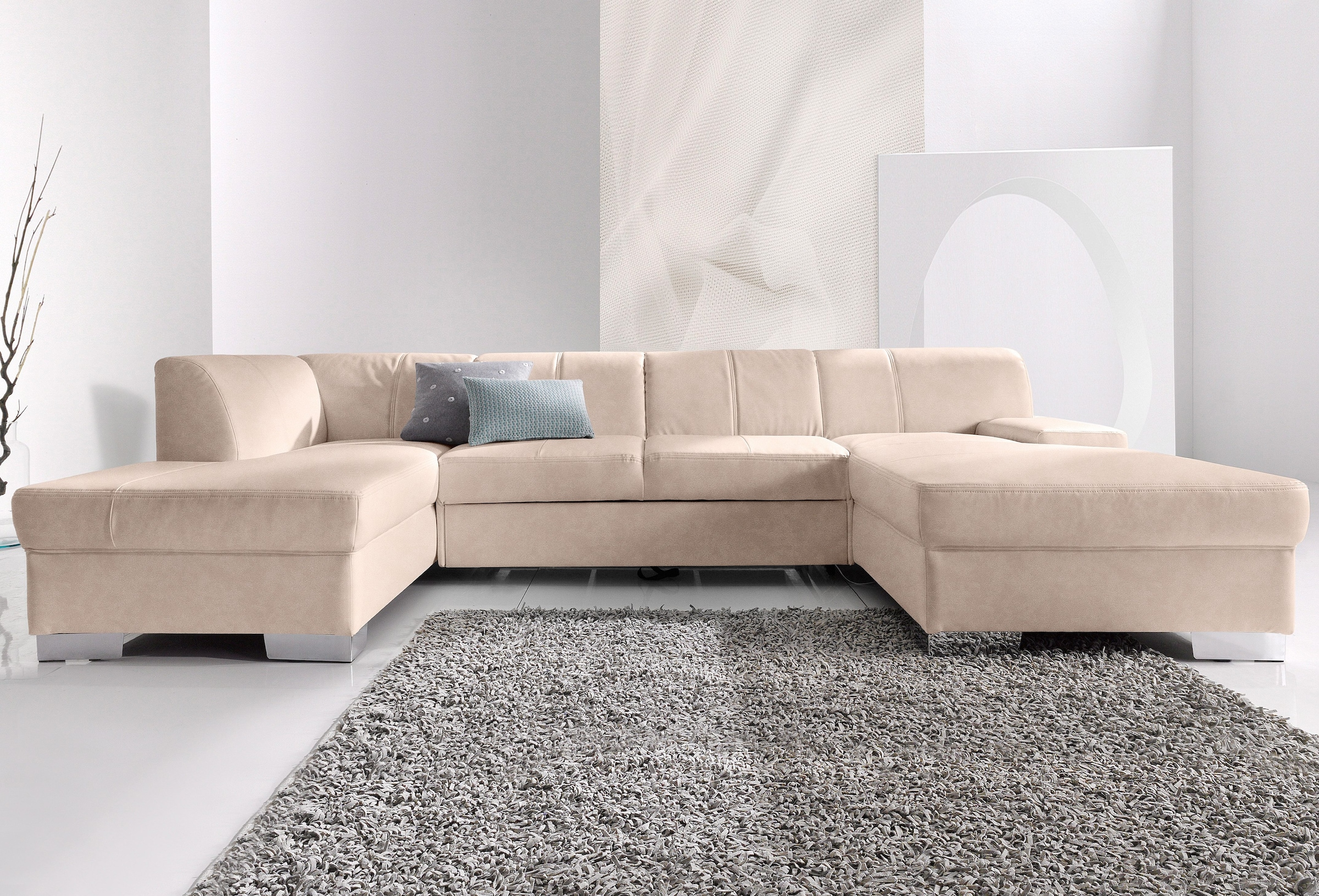 DOMO collection Wohnlandschaft "Star, zeitloses und elegantes Design, viel Platz, Breite 304cm, U-Form" fester Sitzkomfort, wahlweise mit Bettfunktion
