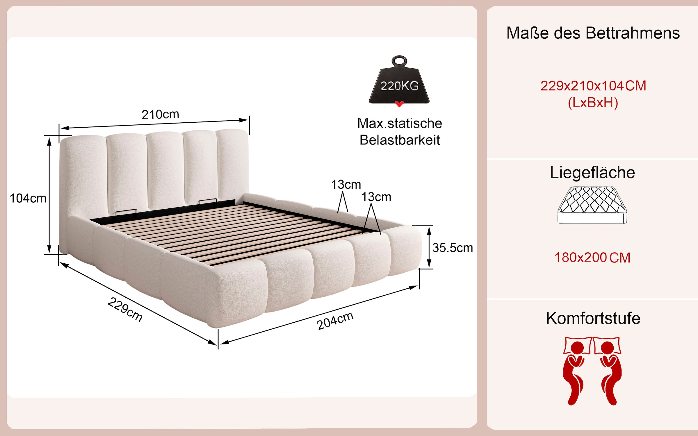 Home affaire Lit rembourré »MERLINDA in der Breite 180cm, inkl. Lattenrost und Bettkasten« gepolstertes Kopfteil und Rahmen, Bezug im Chenillecharakter