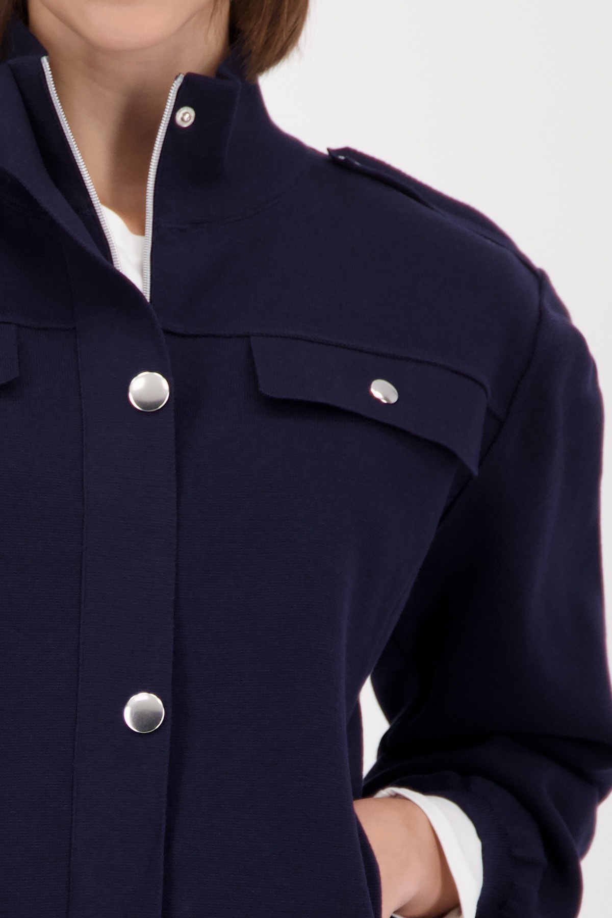 Monari Veste en tricot Cargo-Stil, Regular Fit, Stehkragen, 2-Wege-Reissverschluss