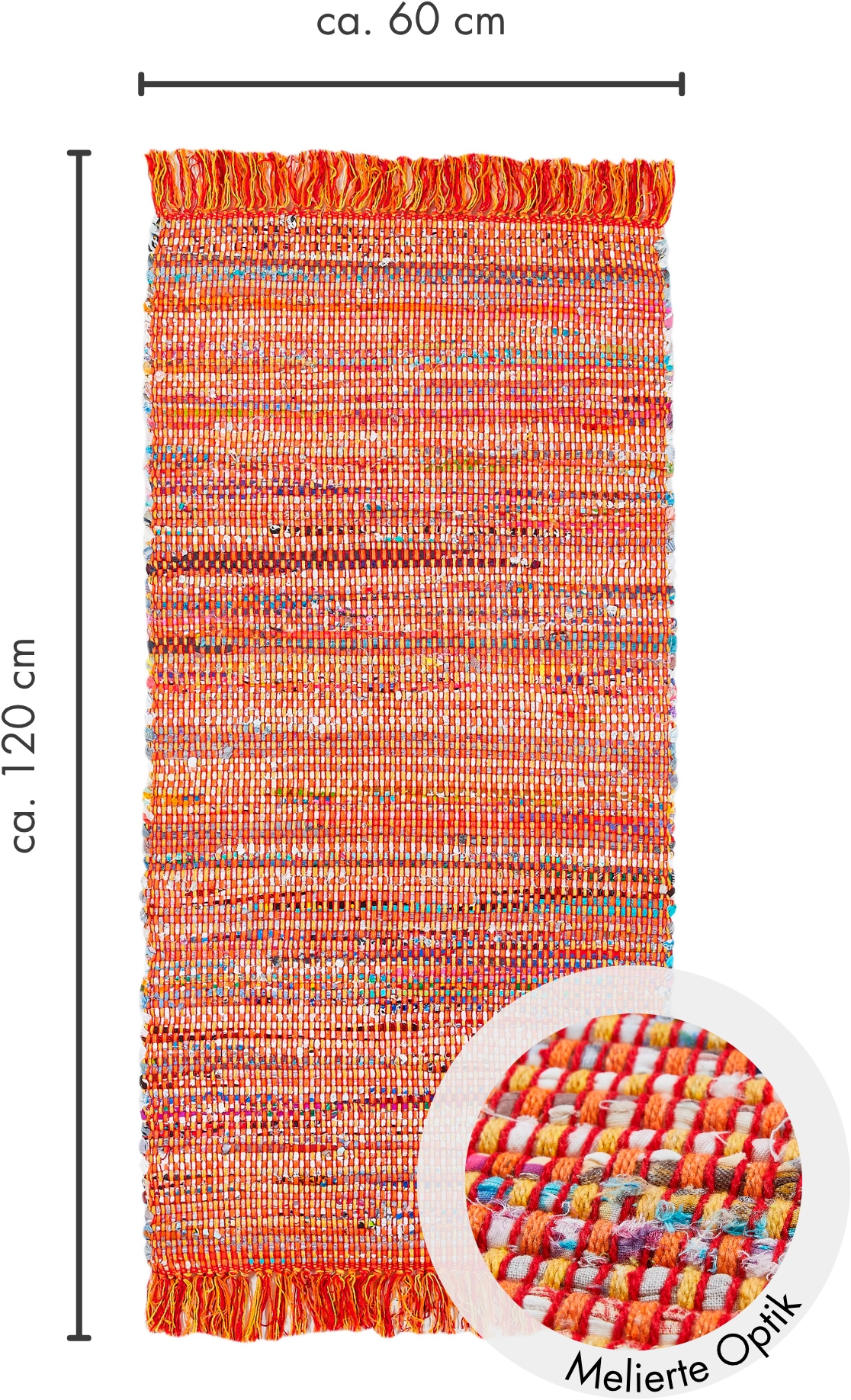 Andiamo Tapis »Frida« Rectangulaire 8 mm Höhe Handweb Teppich, Fleckerl, reine Baumwolle, handgewebt, mit Fransen