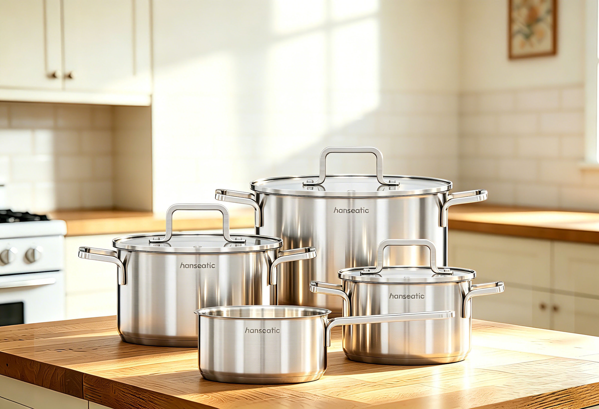 Hanseatic Topf-Set »DAILY« Set, Stielkasserolle 16 cm, Kochtopf 16/20/24 cm, 7 tlg. Edelstahl 18/10