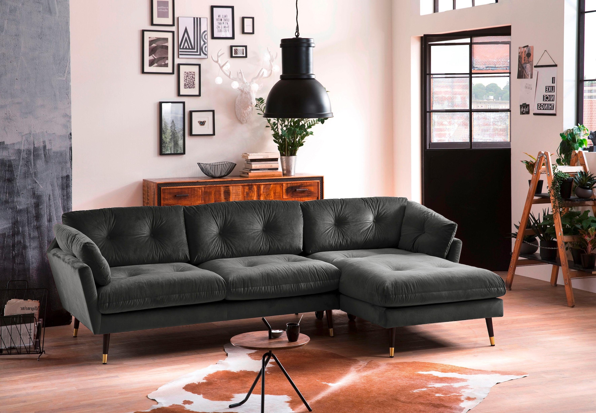 Image of Trends by HG Ecksofa "Japan L-Form" mit Fuss in Holz-Metallkombination, Recamiere rechts oder links