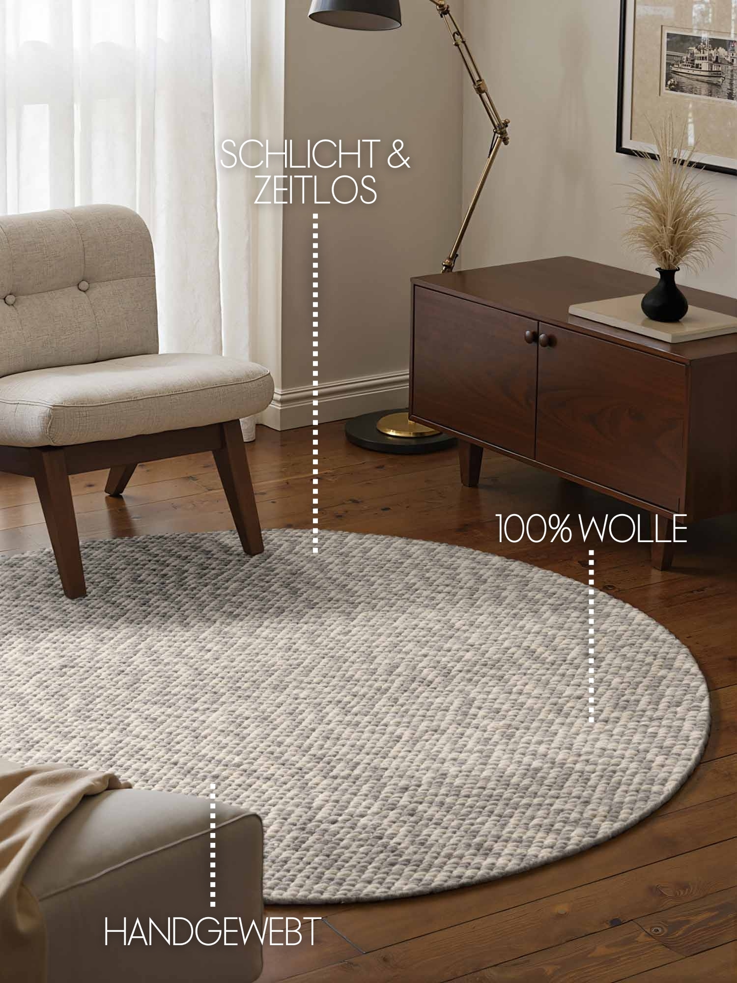 ELLE DECORATION Wollteppich »Beans« rund 10 mm Höhe Handweb Teppich Wolle, Rund, Perlenstruktur, Wohnzimmer, Schlafzimmer