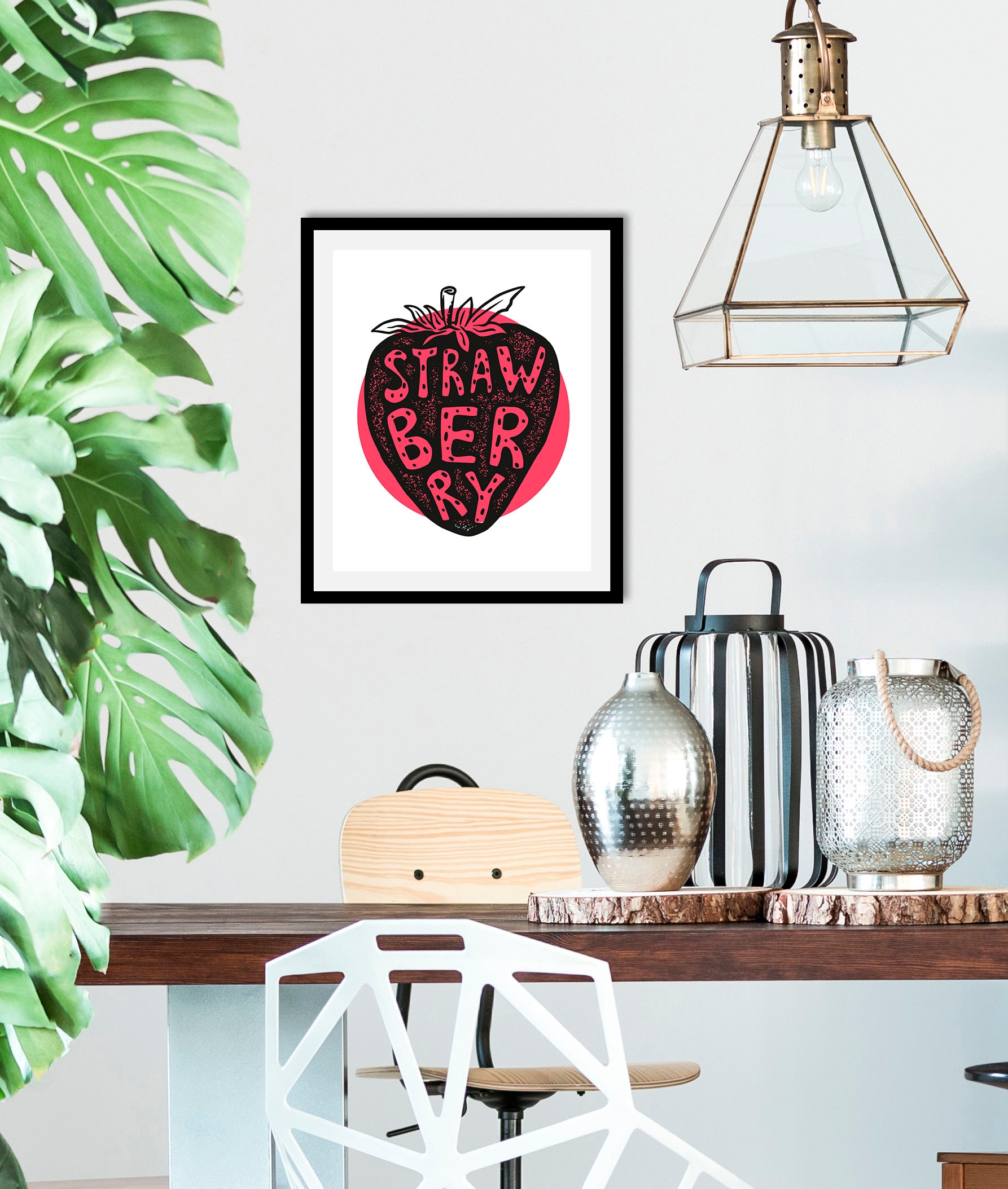 Image of queence Bild "Strawberry" Art Essen Kunst Lebensmittel Obst Obst Bilder 1 Stk. tlg. gerahmt