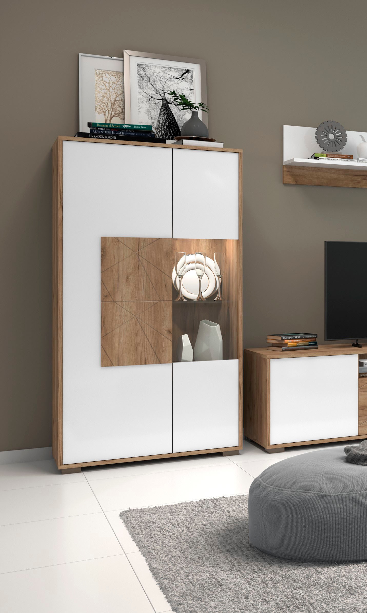 und mit de Soft-Close-Funktion Vitrine »Stela«, frais sur livraison Style Push-to-open of Places sans