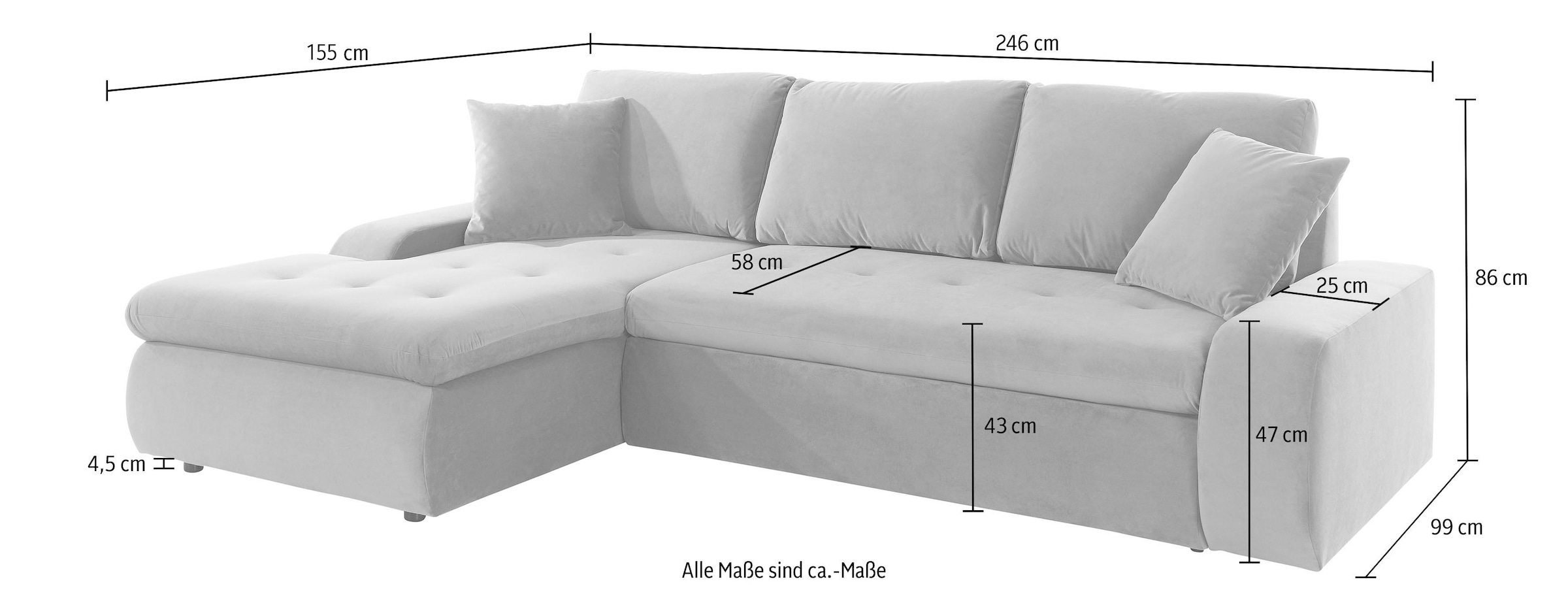 TRENDMANUFAKTUR Ecksofa »Indie II, tolle Detailverarbeitung, bequem und komfortabel im Sitz«, XL und XXL, wahlweise mit Bettfunktion, L-Form