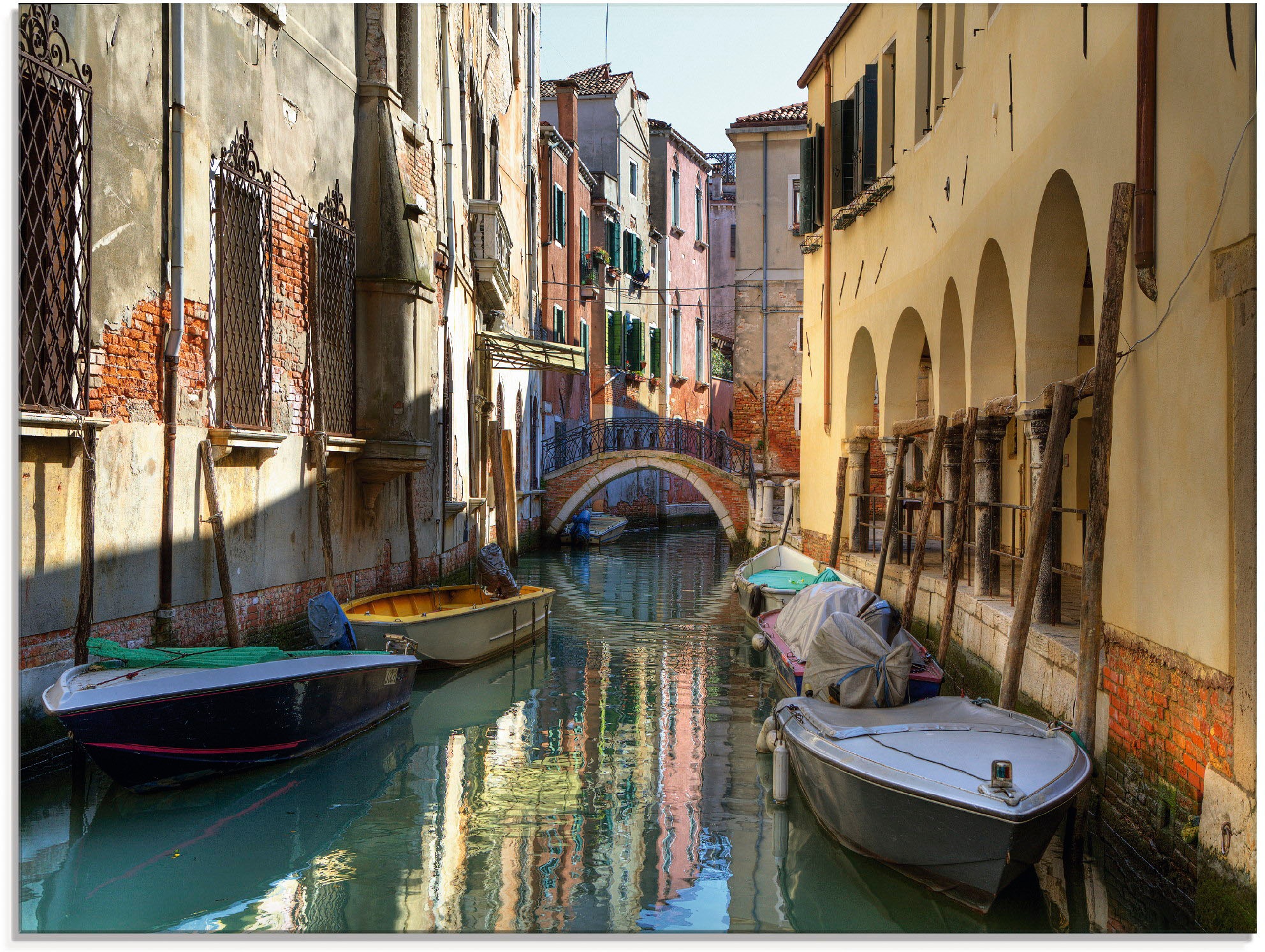 Image of Artland Glasbild "Boote auf Kanal in Venedig" Italien 1 Stk. tlg. in verschiedenen Grössen