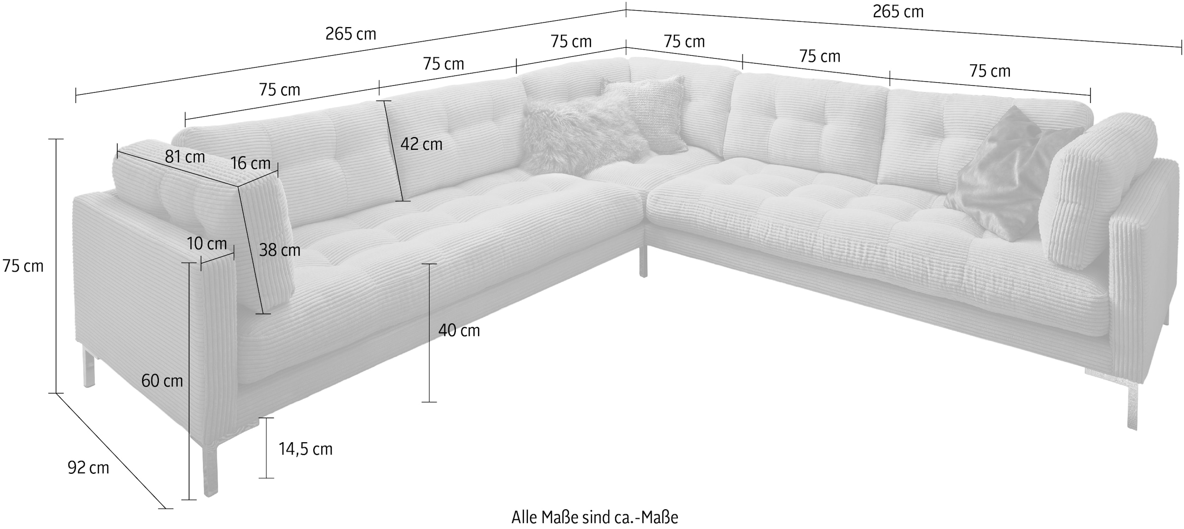 Trends by HG Wohnlandschaft »Landau U-Form«, in Cord-Stoff mit Metallfuss