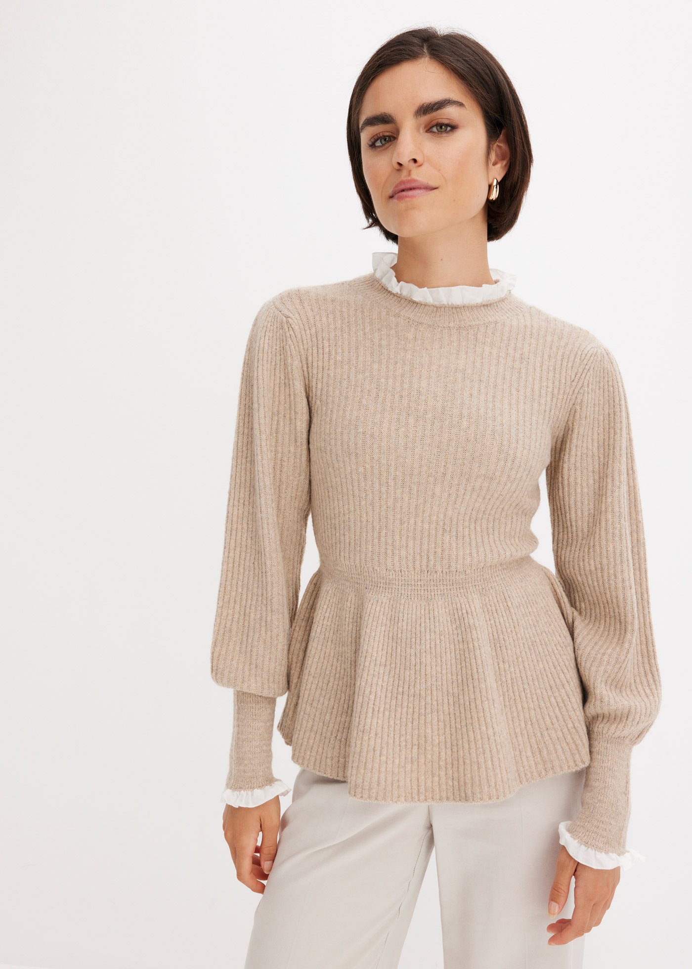 Image of bonprix Strickpullover "Pullover" mit Blusen-Einsatz, Ballonärmel mit breitem Bündchen, tailliert