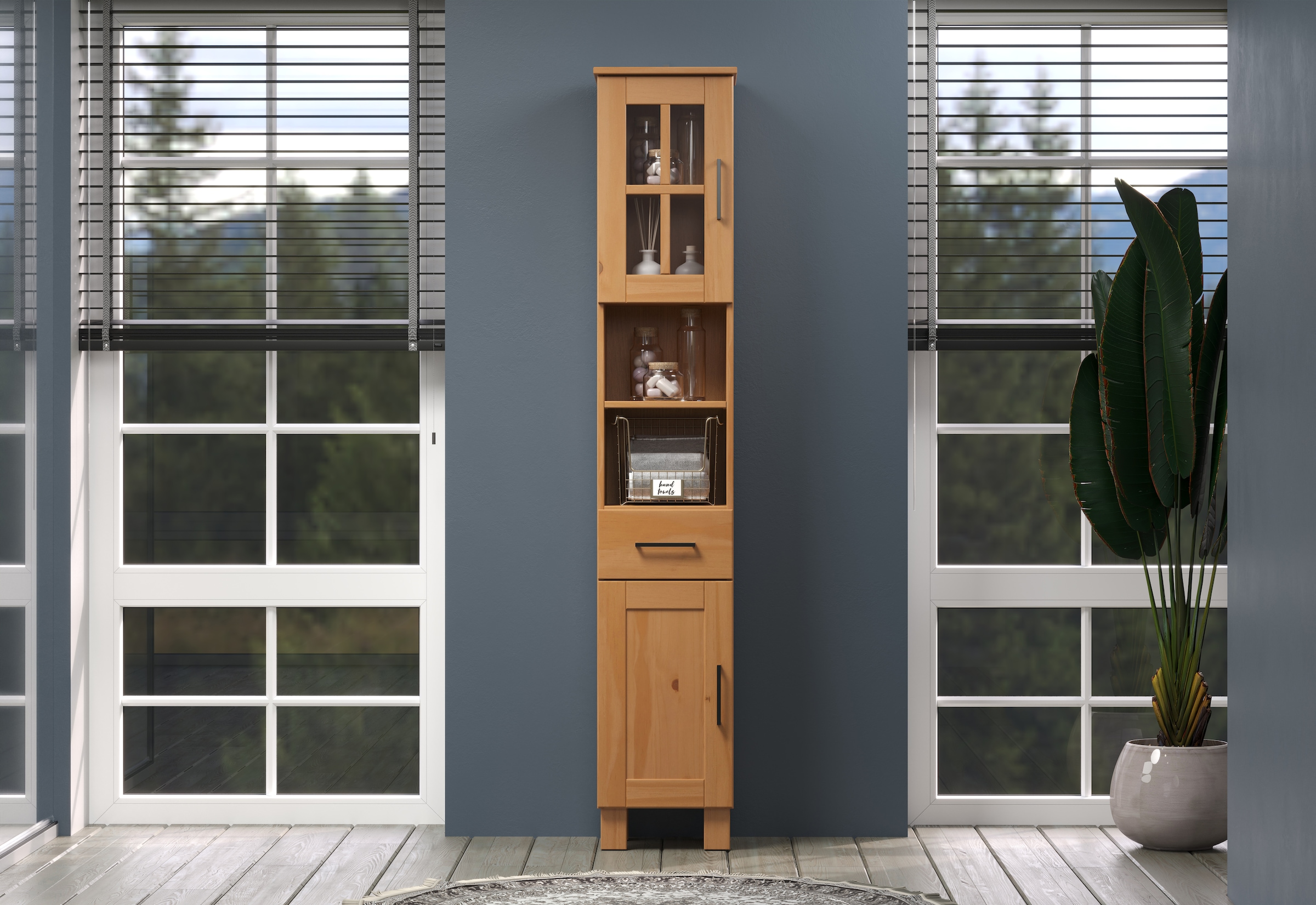 welltime Hochschrank »Ulea«, (1 St.), Badschrank aus Massivholz mit Schubkasten - Masse (B/T/H) 33/30/180 cm