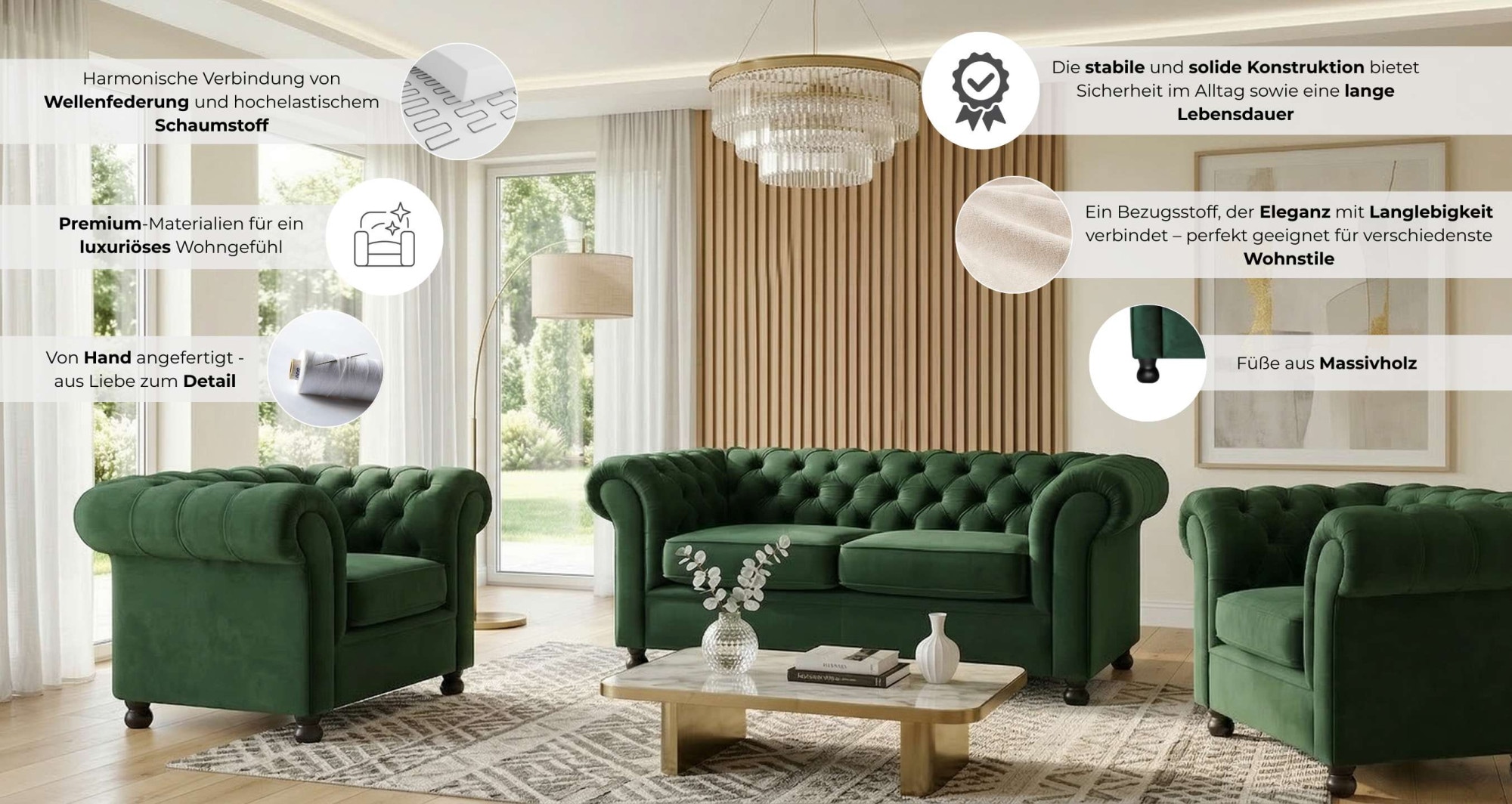 Home affaire 2-places »BRONNOY Chesterfield Sofa mit aufwendiger Knopfheftung, Breite 152 cm« Sofa mit geschwungenen Armlehnen, Chesterfield-Optik, Glamour