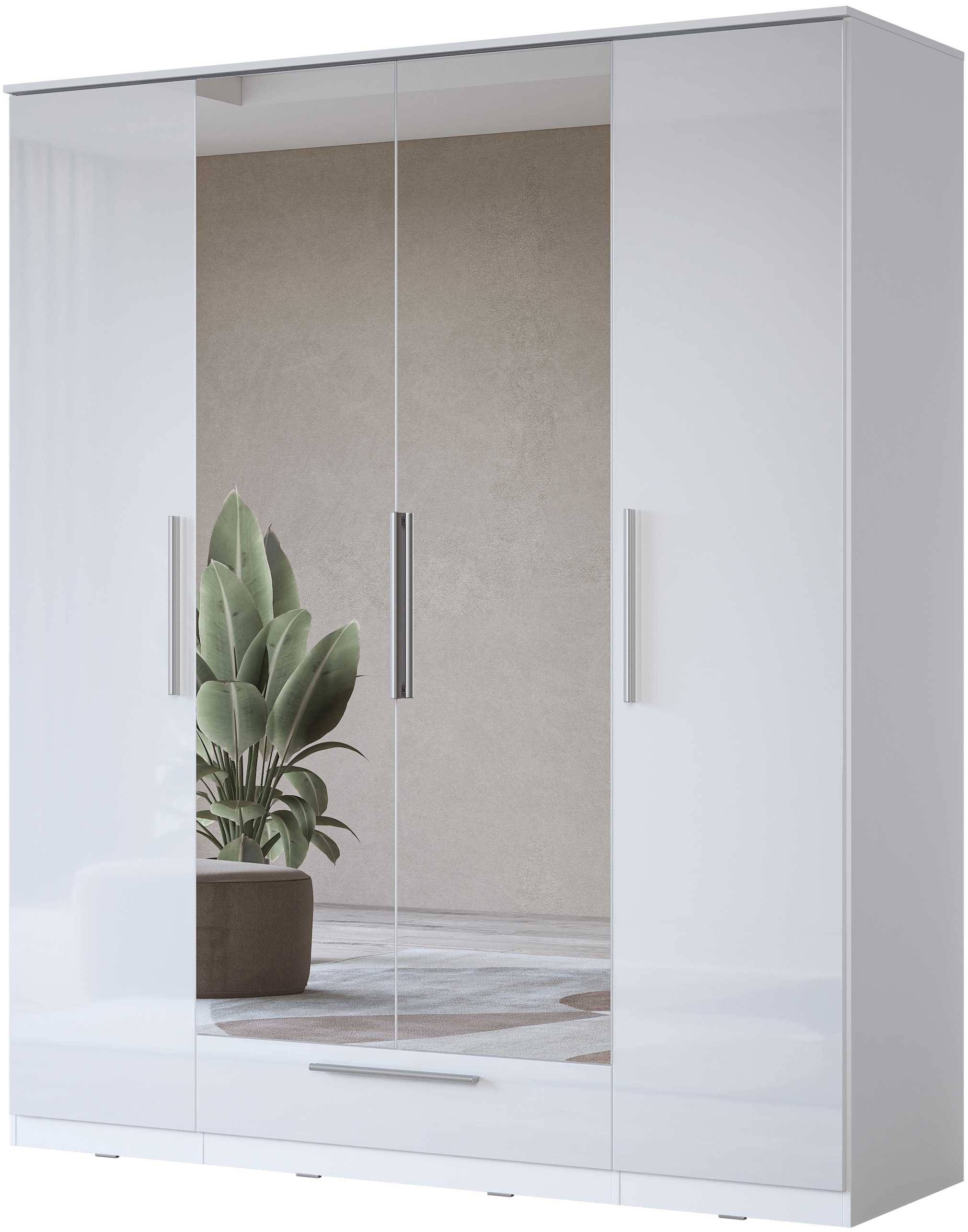 INOSIGN Kleiderschrank »India, FSC-zertifizierter Holzwerkstoff, Made in Europe«, (in Schieferoptik oder weiss mit Hochglanzfront), mit Beleuchtung und Fernbedienung, 181 oder 225x215x60cm