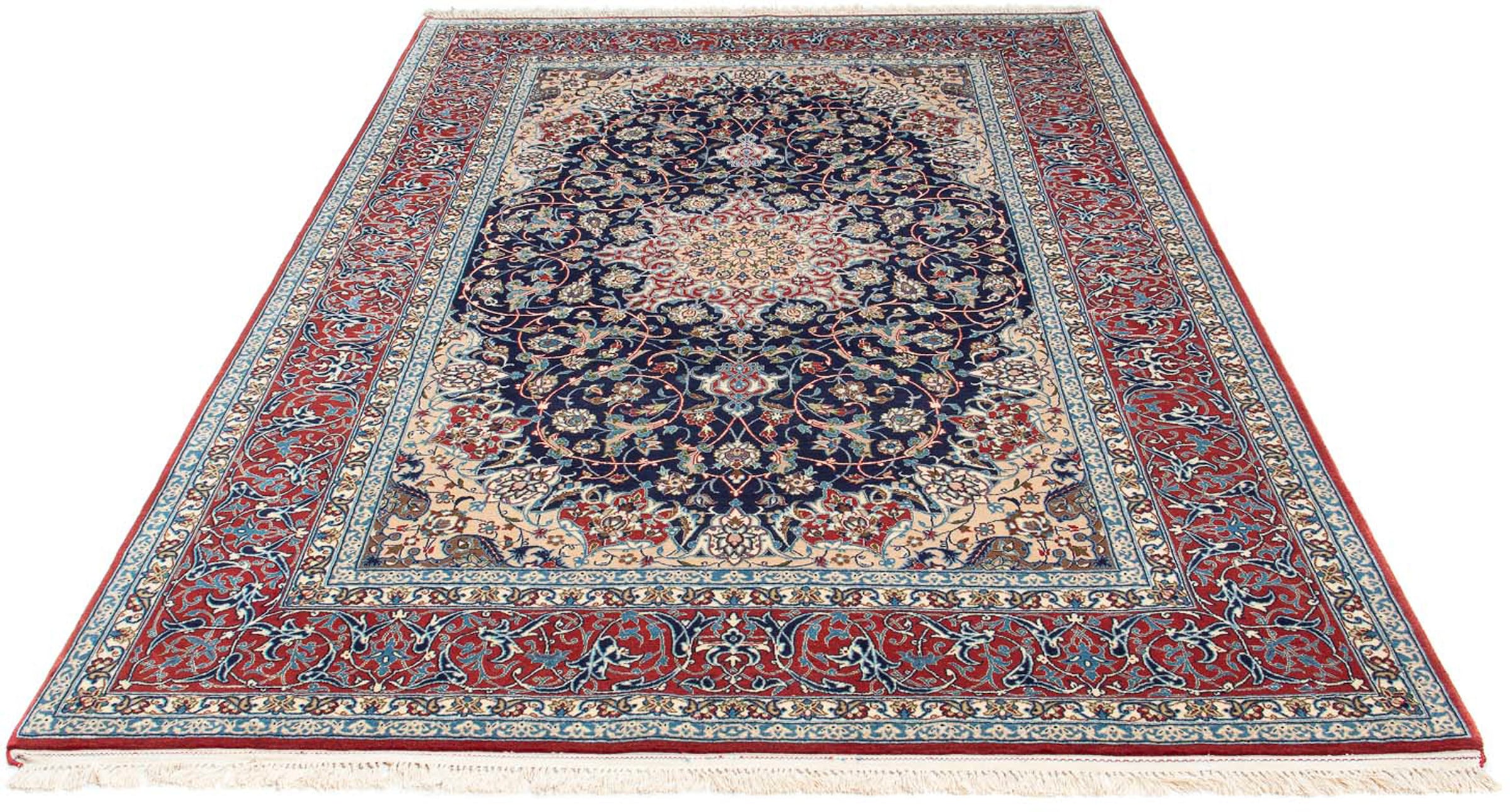 morgenland Orientteppich »Perser - Handgeknüpft, - rechteckig, auf Isfahan Wohnzimmer, - Einzelstück - x dunkelblau«, mit Premium 220 Zertifikat versandkostenfrei cm 152