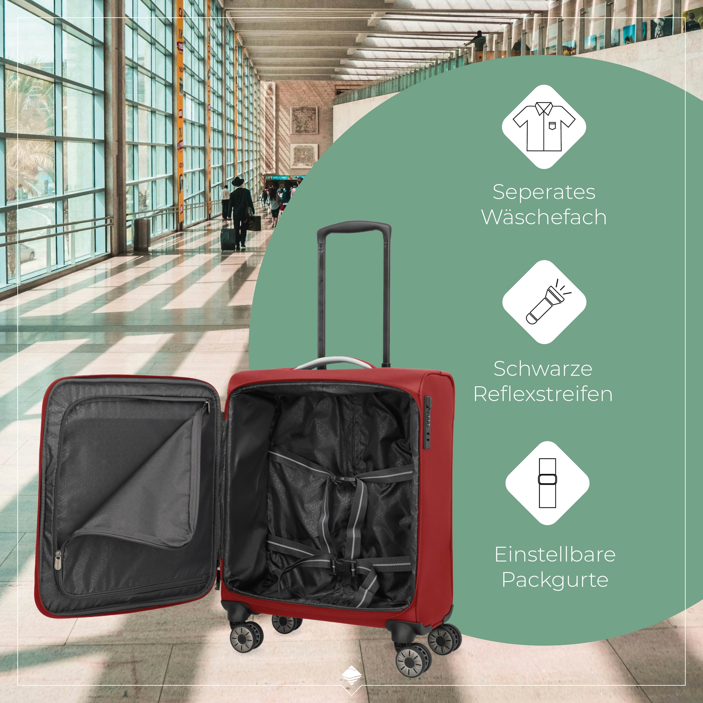 travelite Trolley pour bagages à main »JETPACK Max 4 Cabin Handgepäck Koffer« 41 litre 4 Rollen bagage souple, compatible Ryanair, Condor et de nombreuses compagnies aériennes courantes