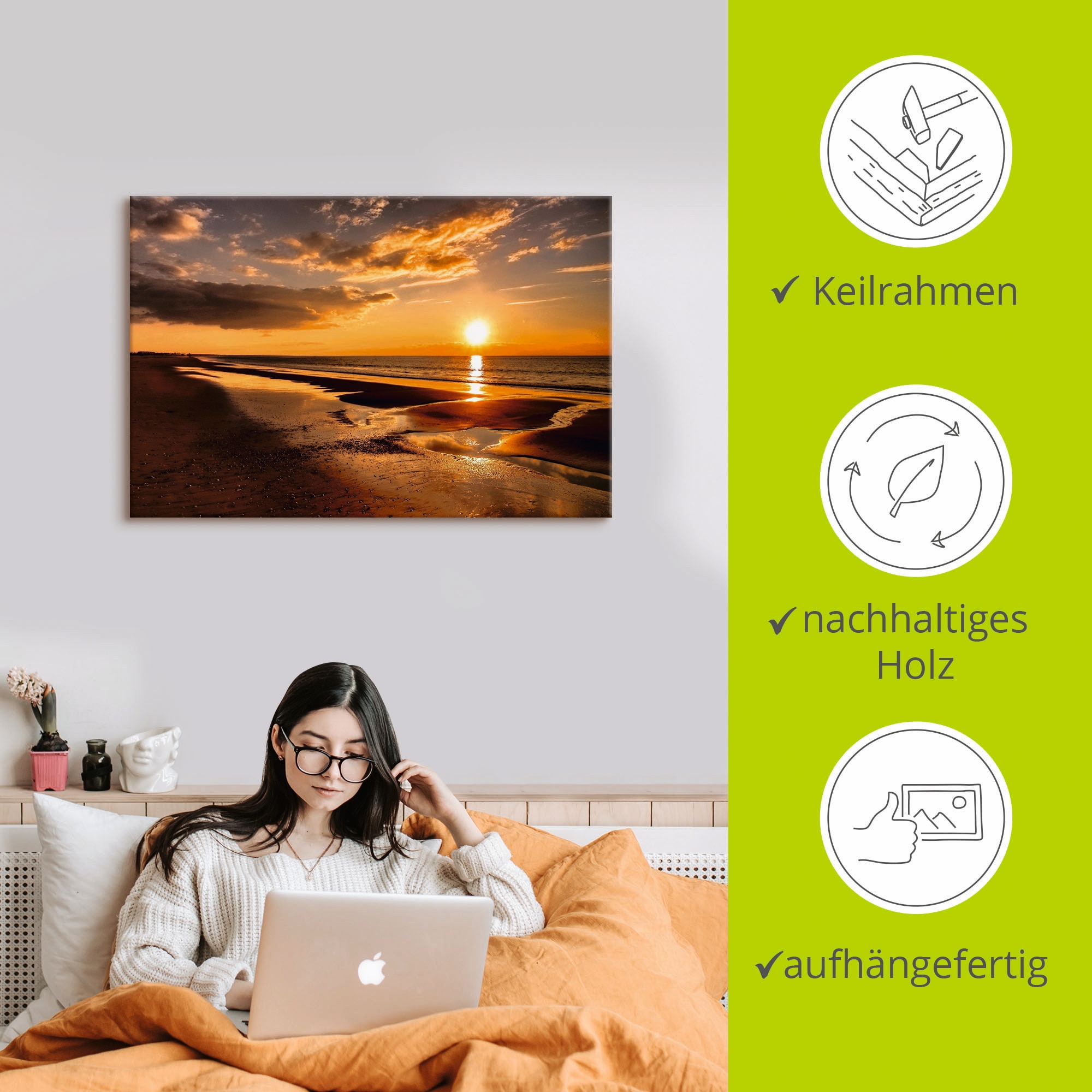 Artland Tableau sur toile »Sonnenuntergang am Mittelmeer« 1 cuis tlg. auf Holzrahmen gespannt