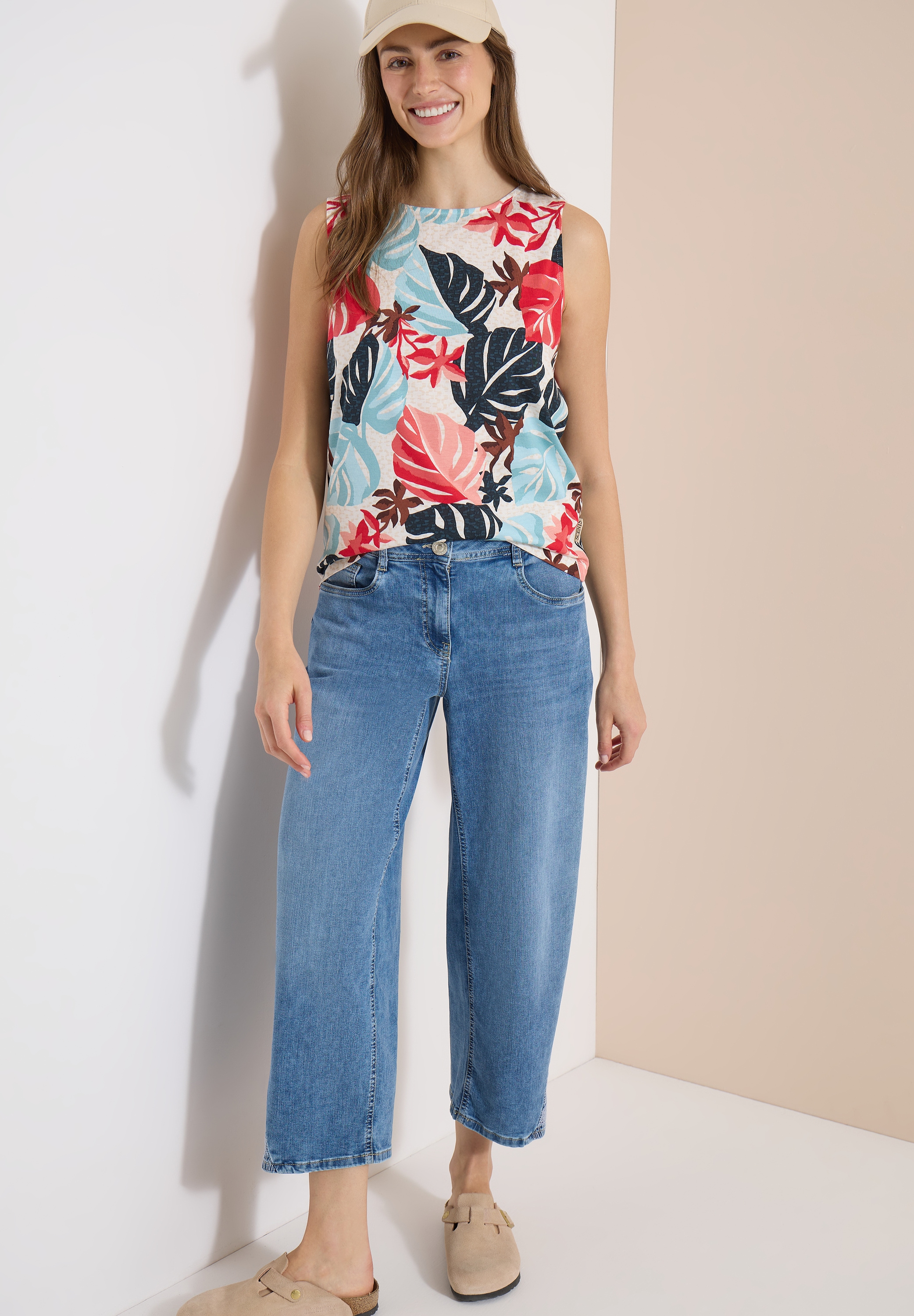 Cecil Shirttop Sommertop mit Rundhals und Blätterprint