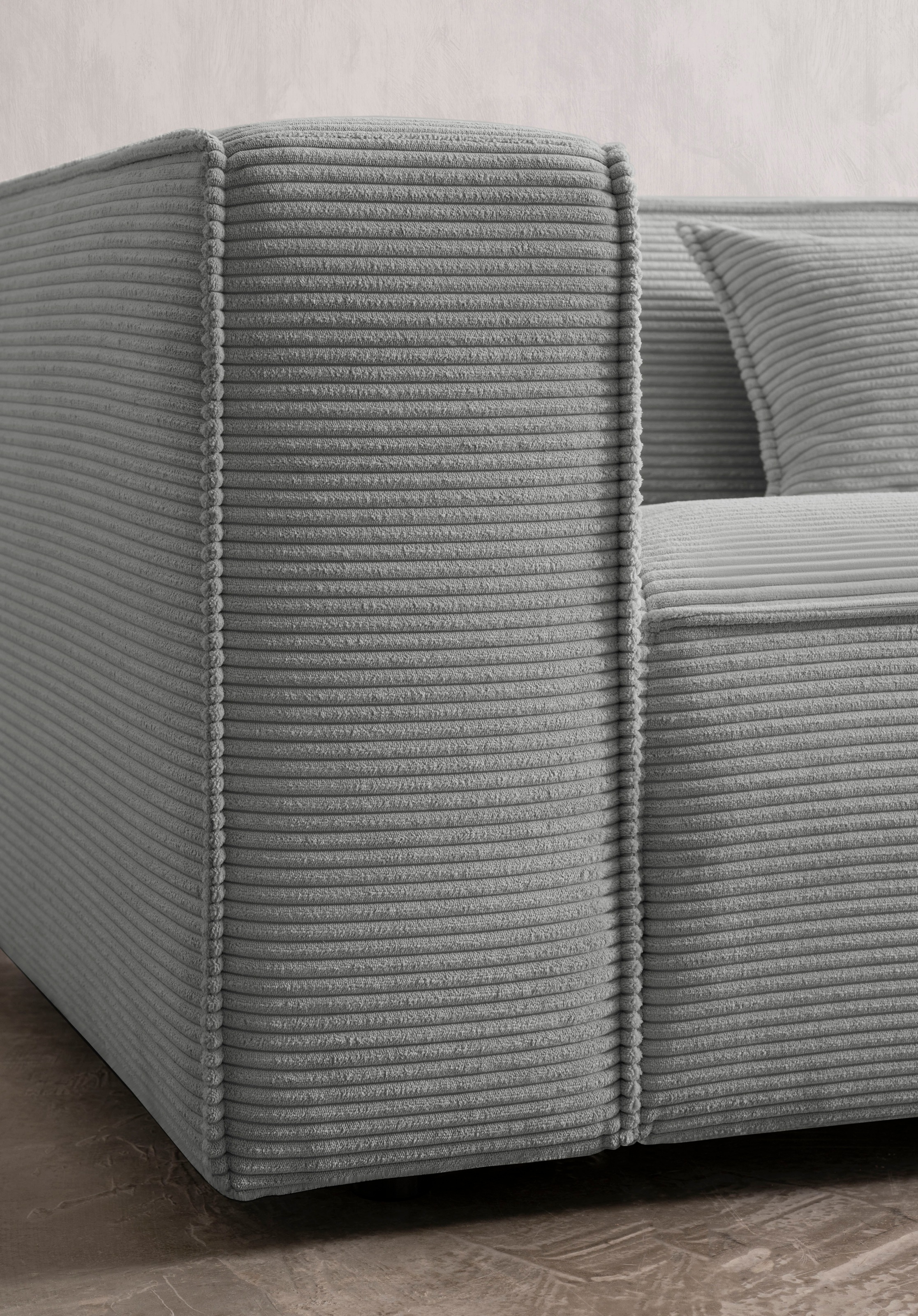 LeGer Home by Lena Gercke 3-Sitzer »PIARA, Couch mit Kedernaht, Sofa in Cord oder Leinenoptik«, schwarze Füsse, bequemer Sitzkomfort