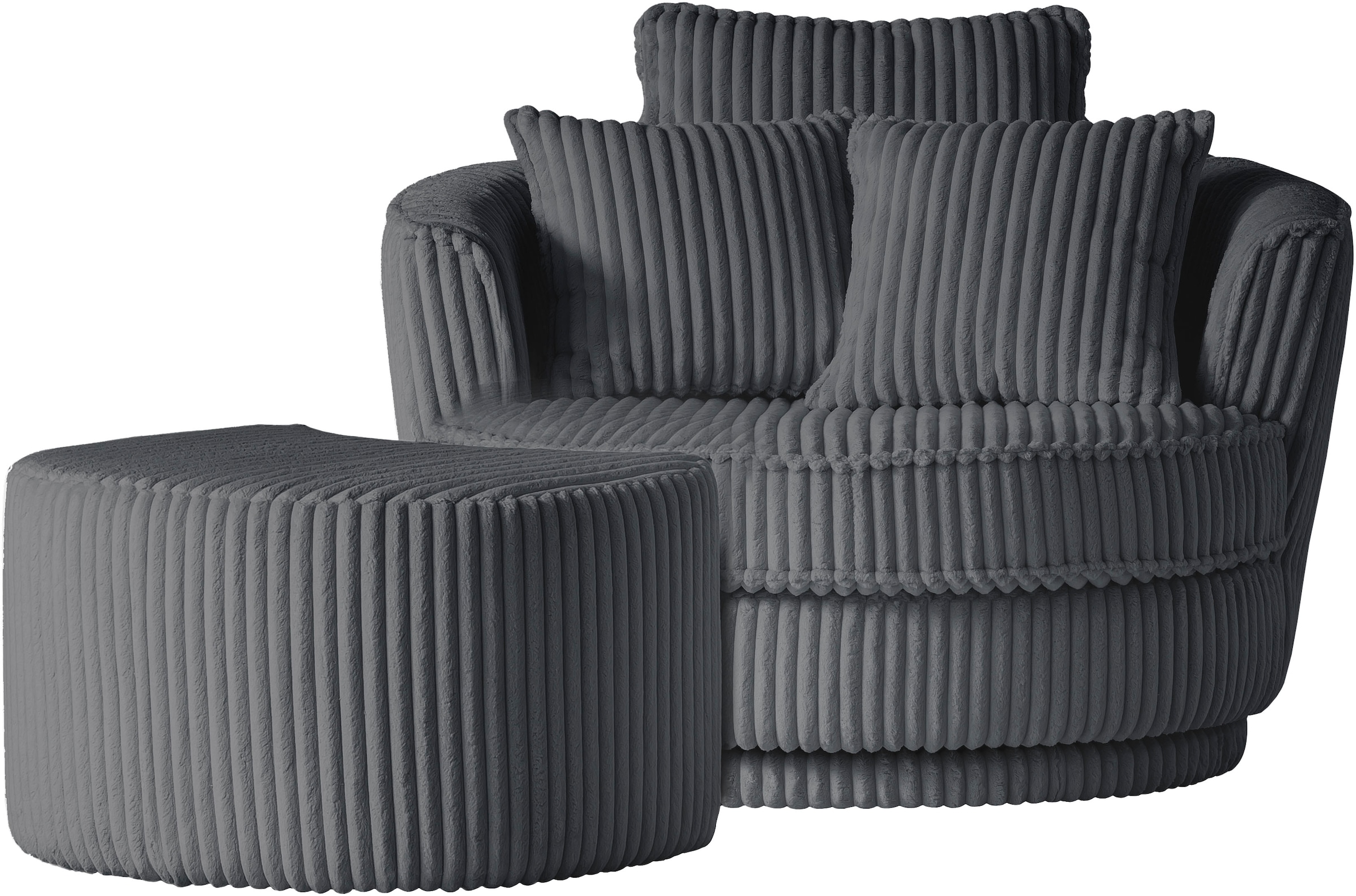 Leonique Drehsessel »MAISIE, Love Seat XXL Lese-Sessel, Big-Sessel mit Hocker,«, (2 St.), Set in MEGA CORD und Web-Velours, drehbar 360 Grad