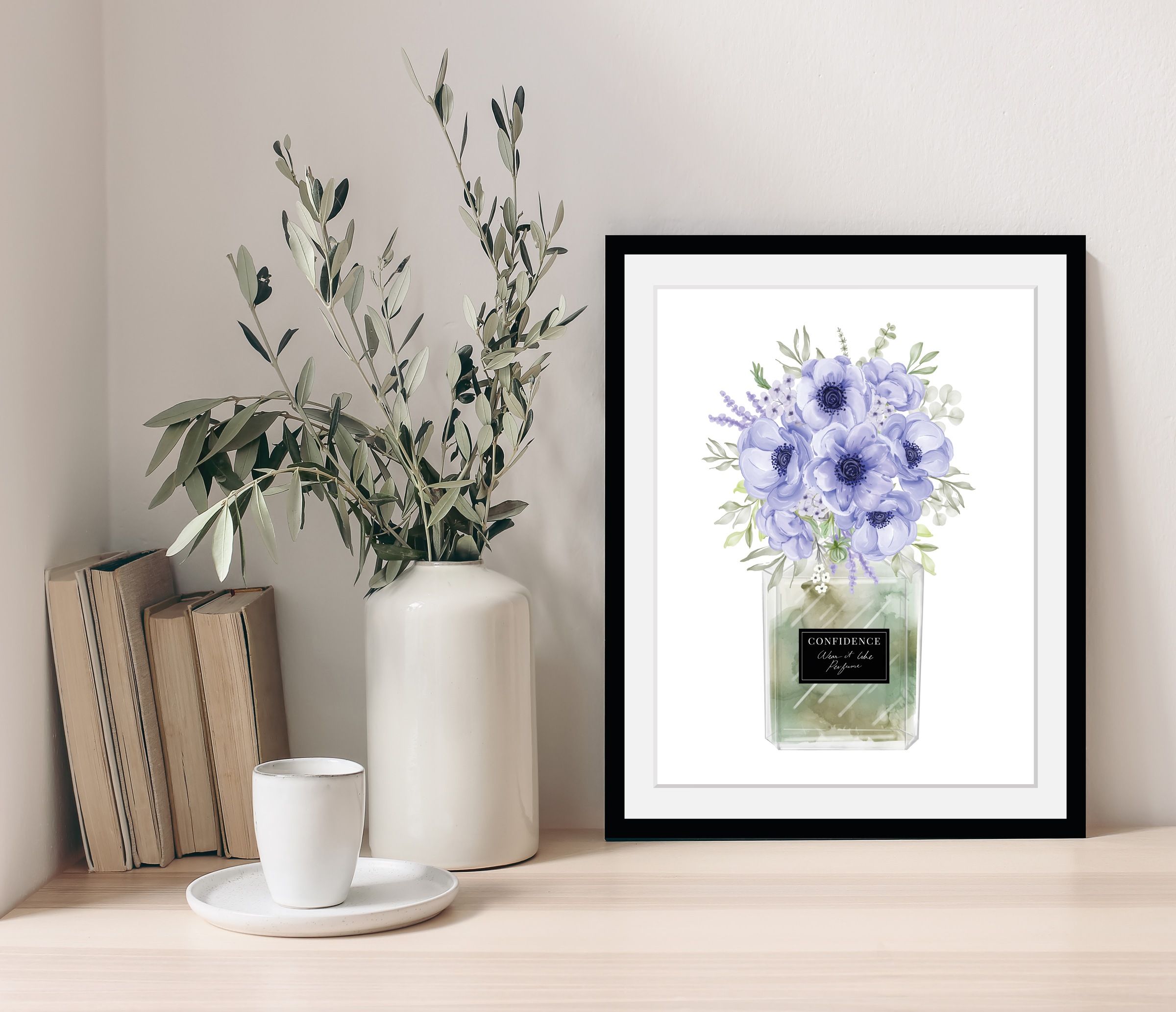 Image of GOODproduct Bild mit Rahmen "Blumen Parfüm - Gerahmter Digitaldruck - Wandbild" Blumenbilder Gräser Kunst Vasen & Töpfe 1 Stk. tlg. Holzrahmen - Dekoration
