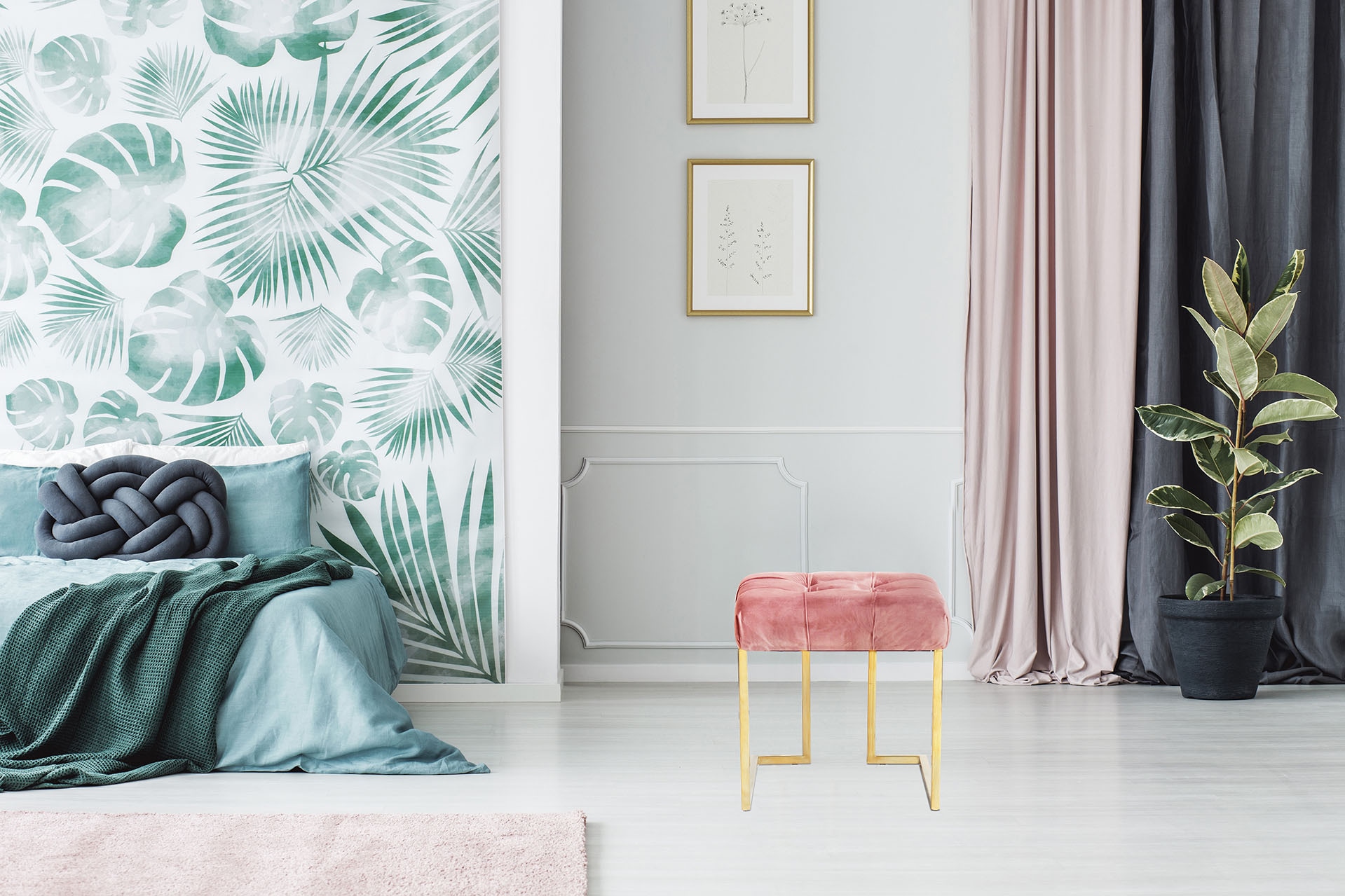 Kayoom Polsterhocker »Hocker Rarity 125, Edler Touch durch goldenes Gestell« 1 Stk. tlg. eckig, samtweich, gesteppt, mit Zierknöpfen, Edelstahlgestell