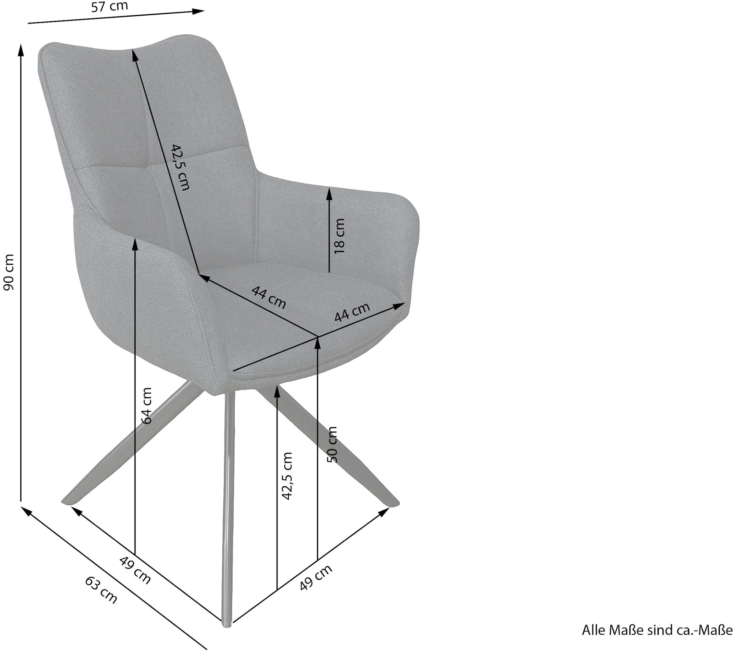 byLIVING Chaise de salle à manger »HAMILTON« (Ensemble) 2 cuisWebstoff, bis 110 kg, 360° drehbar, Schaumstoff, 4er Kreuzgestell
