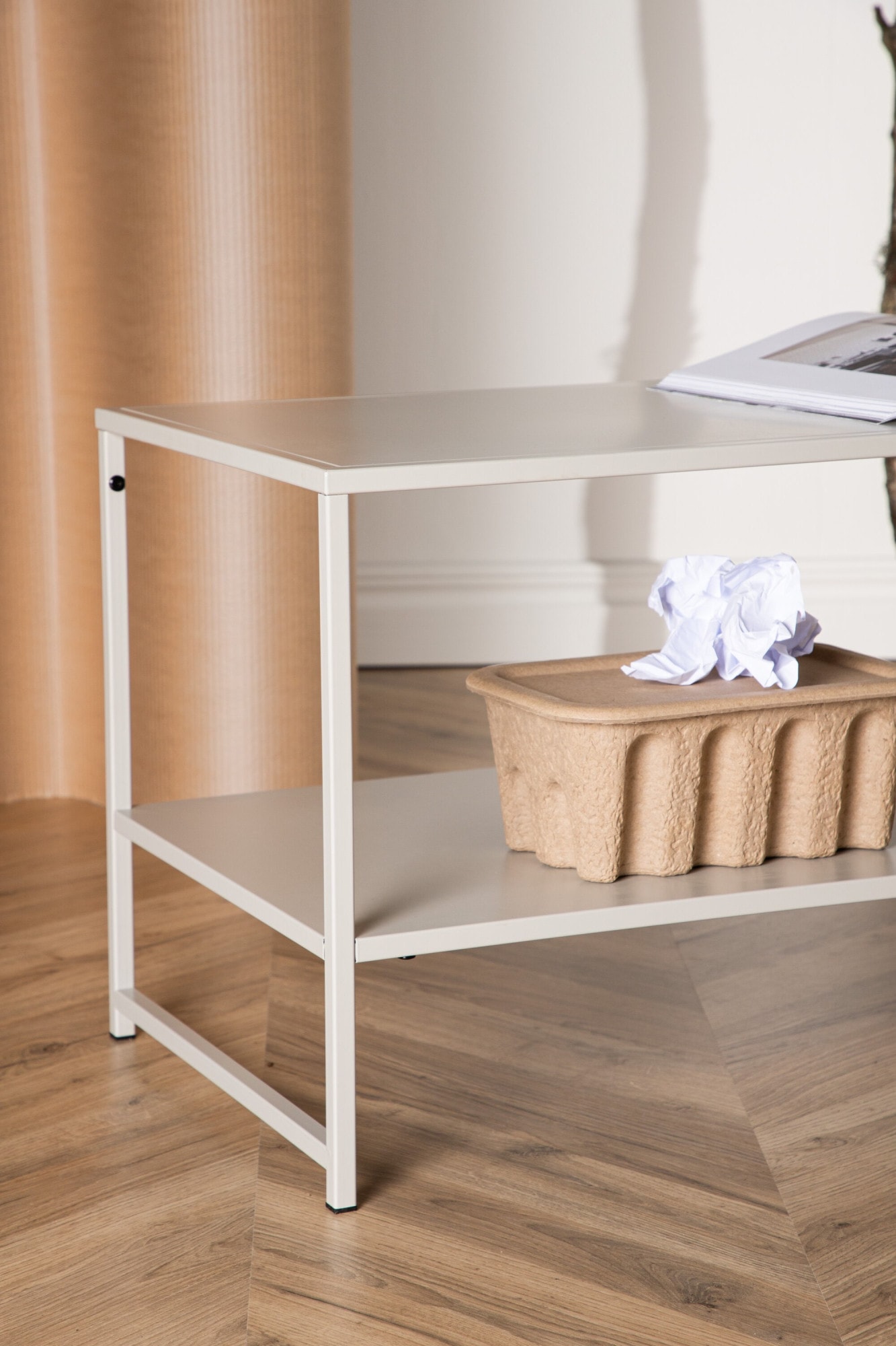 Venture Home Couchtisch »Staal, Beistelltisch mit Regalboden in Beige, 102 × 43 cm« Ablagetisch, Stahl pulverbeschichtet, mit Regal, schlank, modern