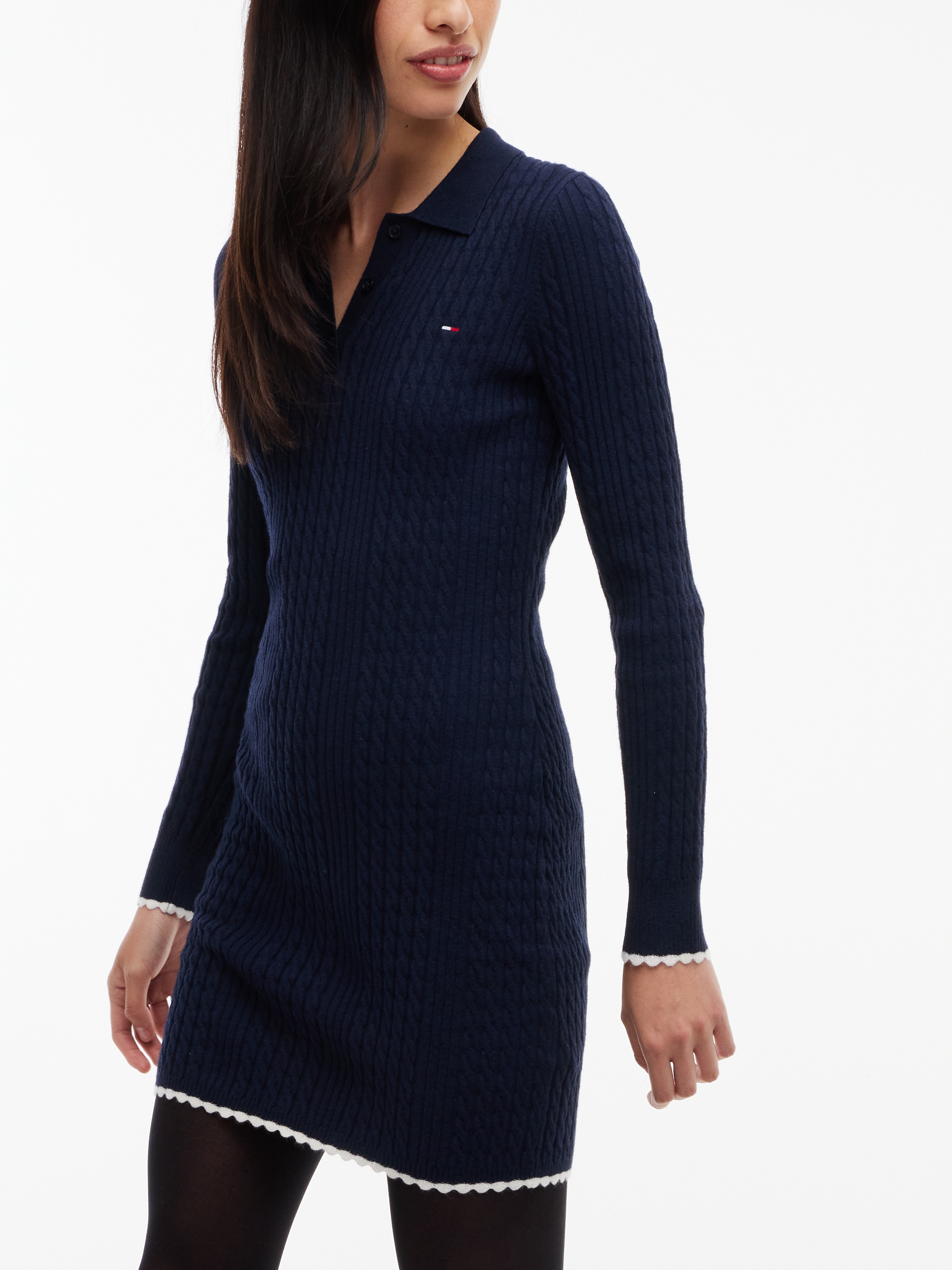 Image of Tommy Jeans Strickkleid "TJW CABLE POLO MINI DRESS EXT" Viskosemischung, mit Zopfmuster