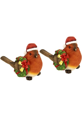 Weihnachtsfigur »Weihnachtsvogel mit Kranz und Mütze, 2er Set, Höhe ca. 10 cm«