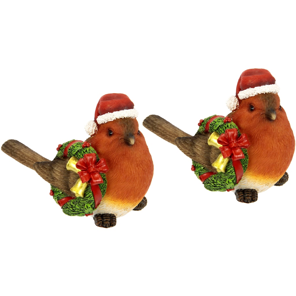 I.GE.A. Weihnachtsfigur »Weihnachtsvogel mit Kranz und Mütze, 2er Set, Höhe ca. 10 cm«