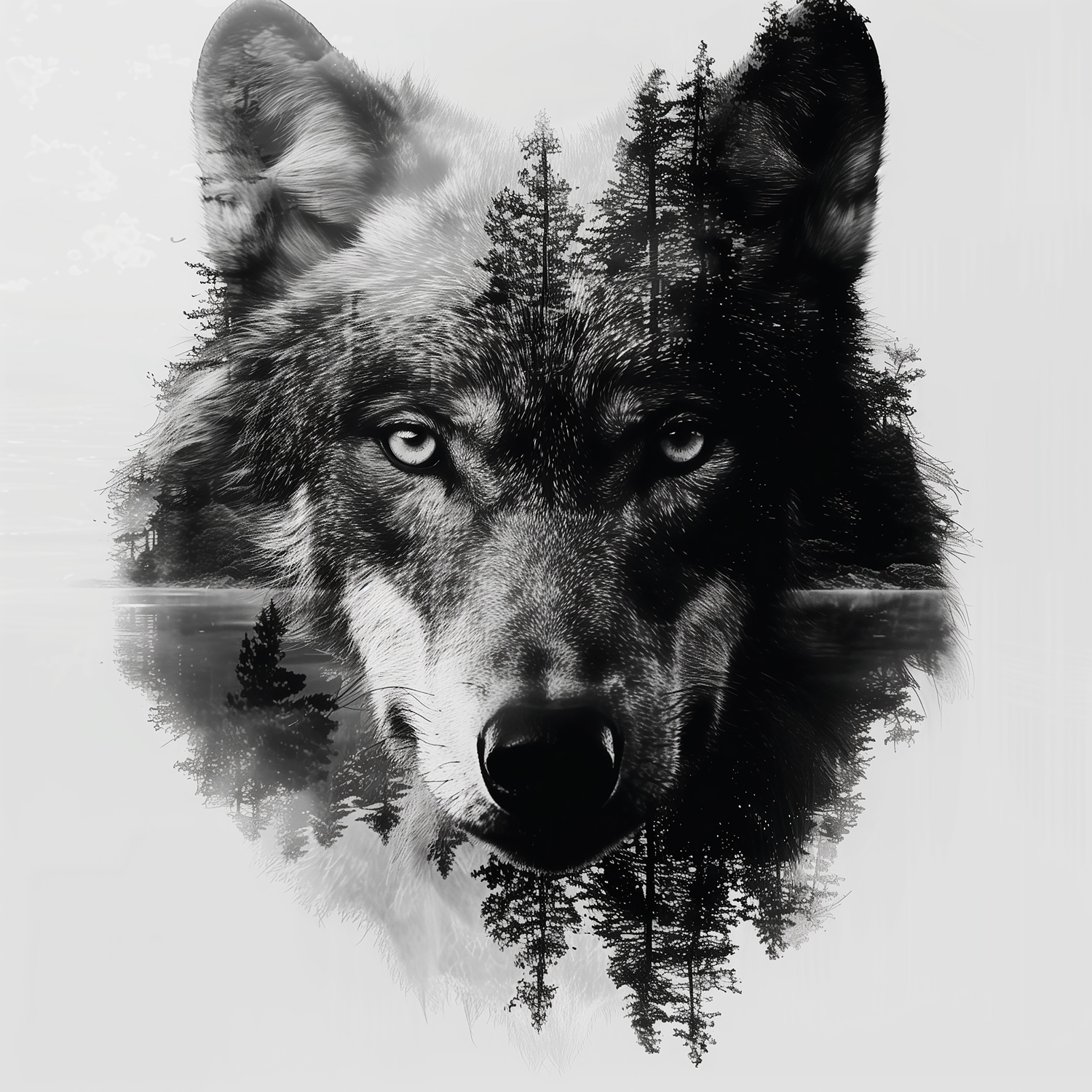 queence Acrylglasbild »Wolfsgesicht«, Baumbilder-Bäume-Gesicht-Kunst-Landschaft-mystischer Wald-Natur-Schwarz-Weiss-Wald-Waldbilder-Wildtiere-Wolfbilder-Wölfe, (1 St.), Fine Art-Print in Galeriequalität