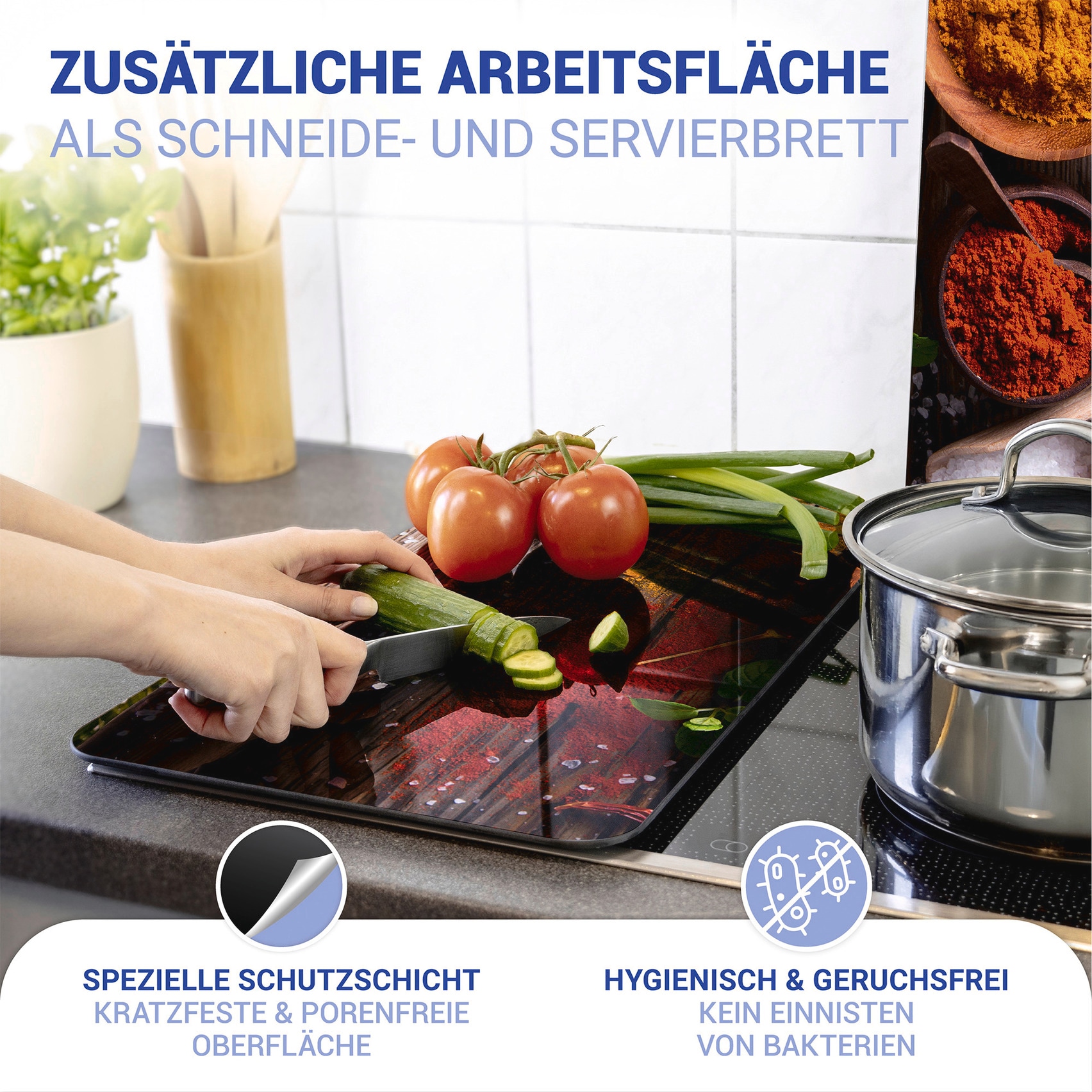 WENKO Herd-Abdeckplatte »Universal Modell Gewürze«, (Set, 2 tlg.), Herdabdeckung für alle Herdarten, kratzfest, mit rutschfesten Füssen
