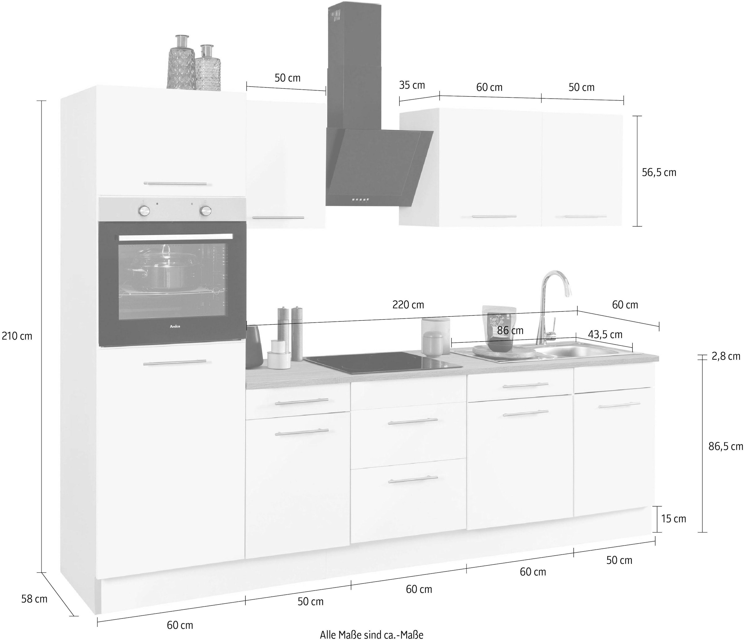 wiho Küchen Küchenzeile »Ela«, Breite 280 cm, Soft-Close-Funktion, höhenverstellbare Füsse