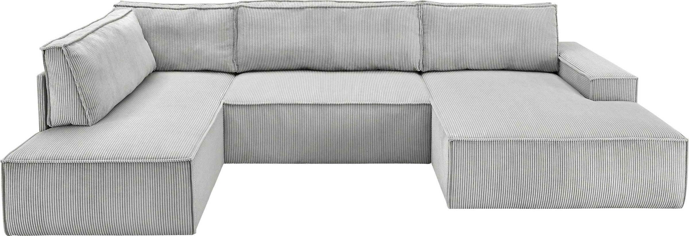 Home affaire Wohnlandschaft »SHERWOOD 329 cm, U-Form, Schlafsofa,«, Schlaffunktion m. Bettkasten (194x139 cm), Cord, Vintage, Samtvelours