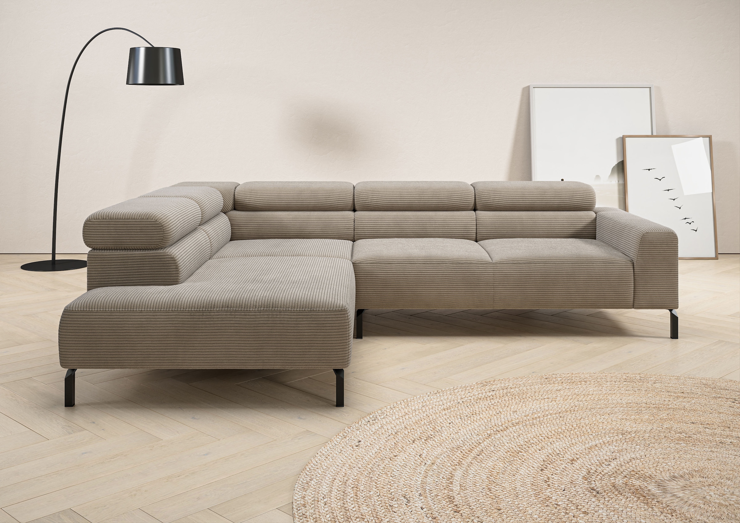 Image of Home affaire Ecksofa "Antonelli, L-Form, inkl. Kopfteilverstellung, Breite 276 cm, bequem" mit elektrischer Sitztiefenverstellung, in Cord, taupe