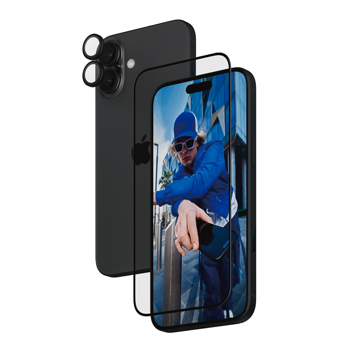 PanzerGlass Displayschutzglas »2-in-1 Protection, Glass, Lens Protector«, für Apple iPhone 16 Plus, Displayschutzfolie, Schutzfolie, Bildschirmschutz, kratz- & stossfest